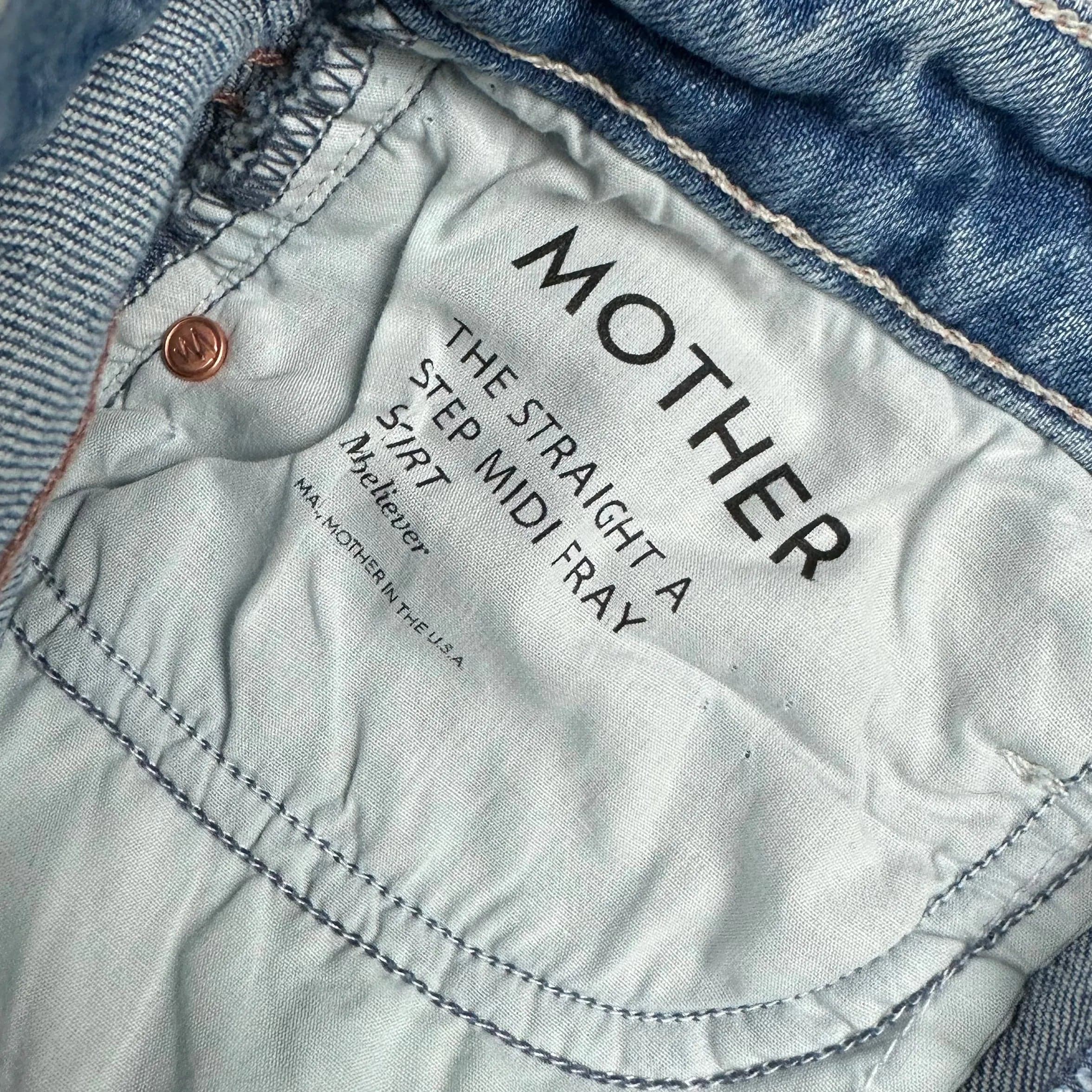 Mother Jeans 'The Straight A Step Midi Fray Skirt' Misbeliever Wash - Size 25 or 7AU — photo 6 of 11