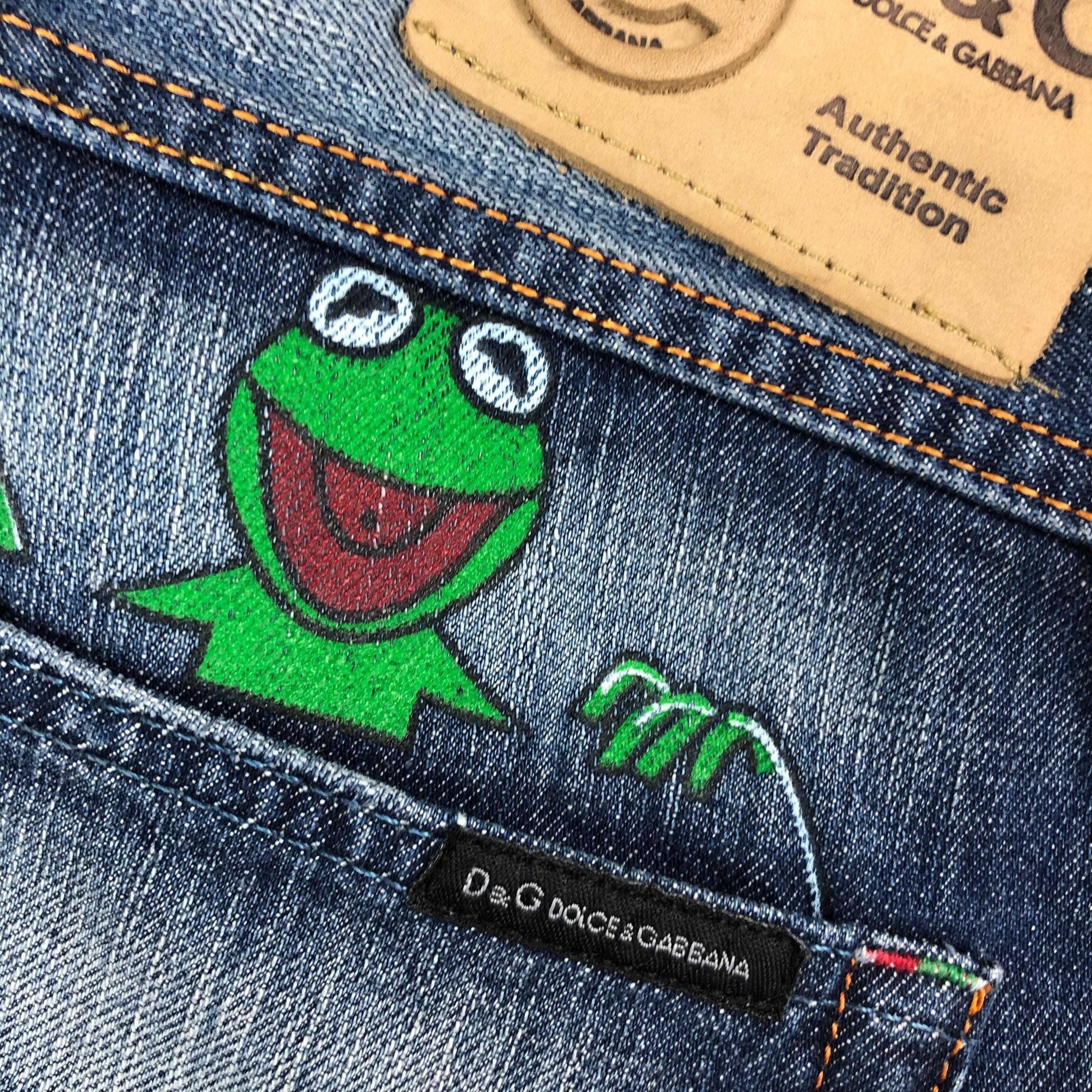 NWT- Dolce & Gabbana D&G Painted Kermit the Frog Jeans - Suit 9-10 — photo 2 of 13