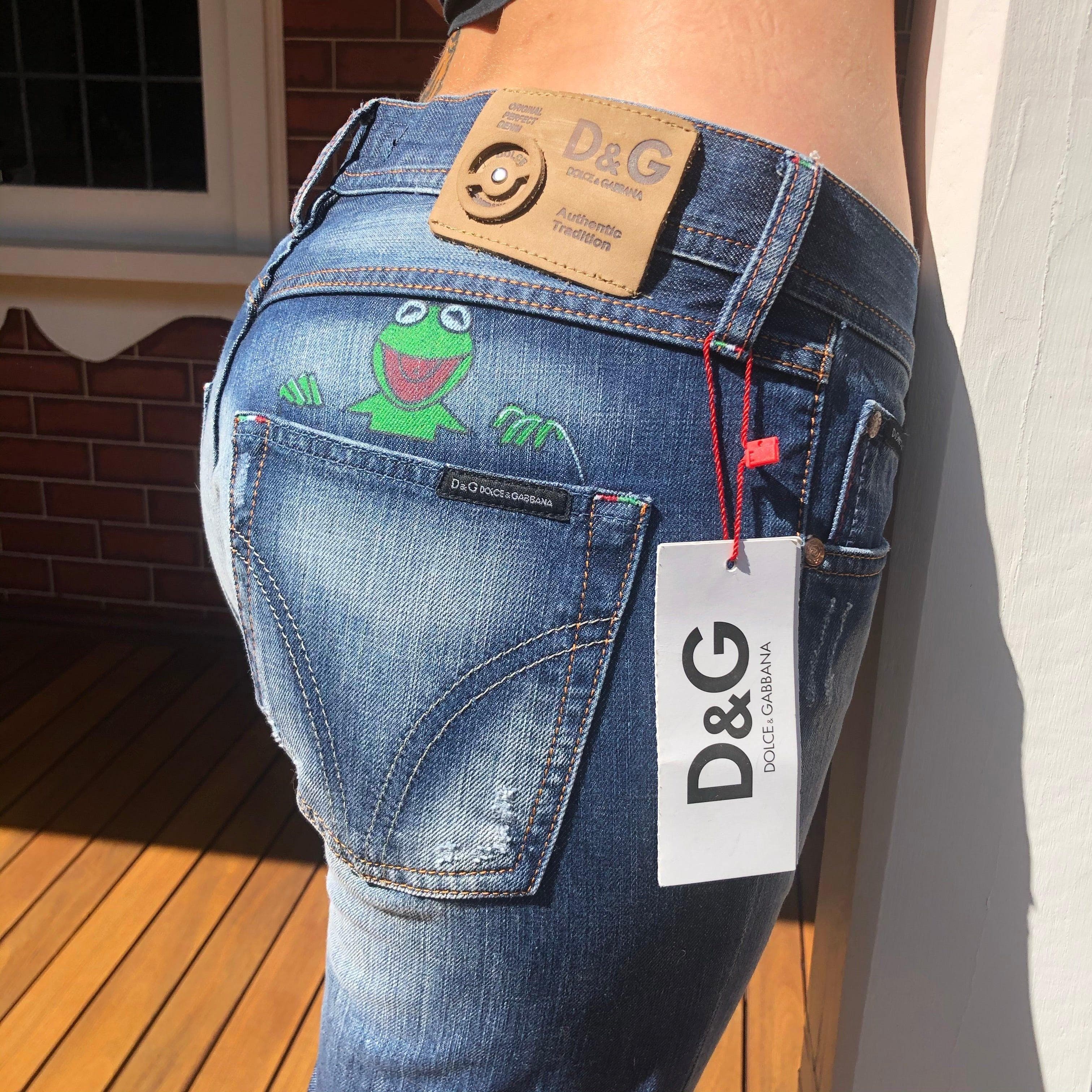 NWT- Dolce & Gabbana D&G Painted Kermit the Frog Jeans - Suit 9-10 — photo 12 of 13