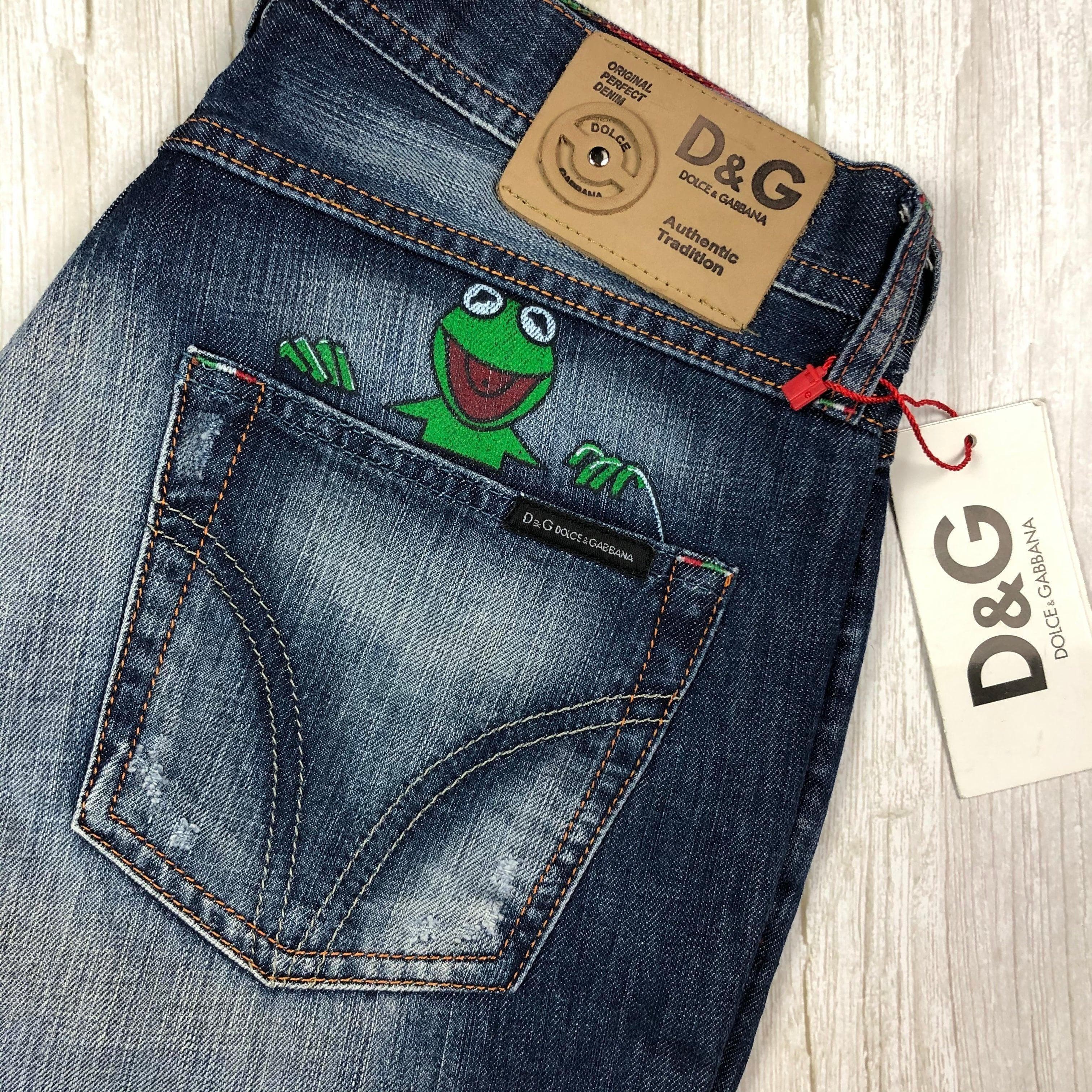 NWT- Dolce & Gabbana D&G Painted Kermit the Frog Jeans - Suit 9-10 — photo 5 of 13