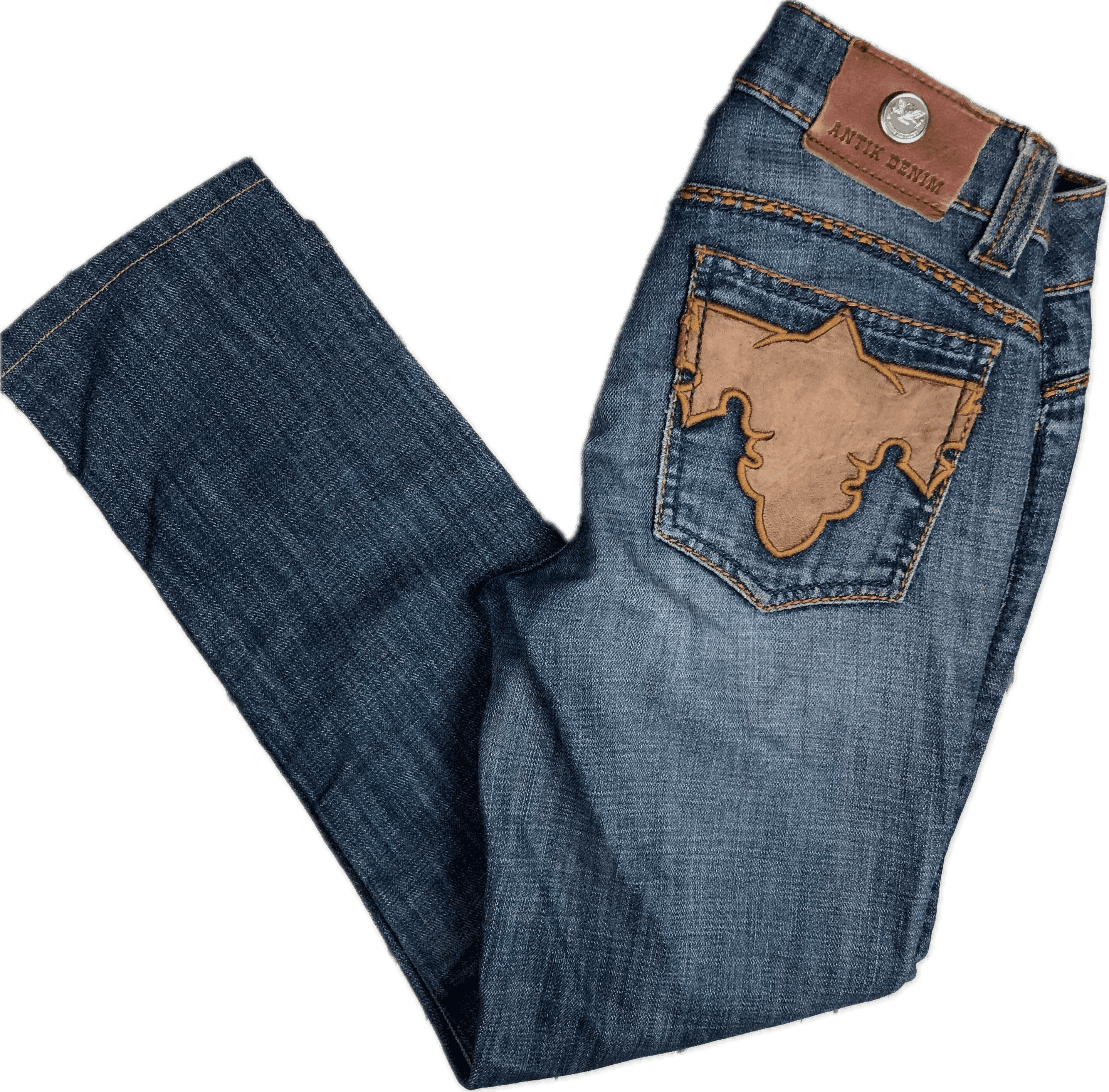 Antik Denim USA Leather Applique Flap Pocket Jeans- Size 24 Short — photo 1 of 6