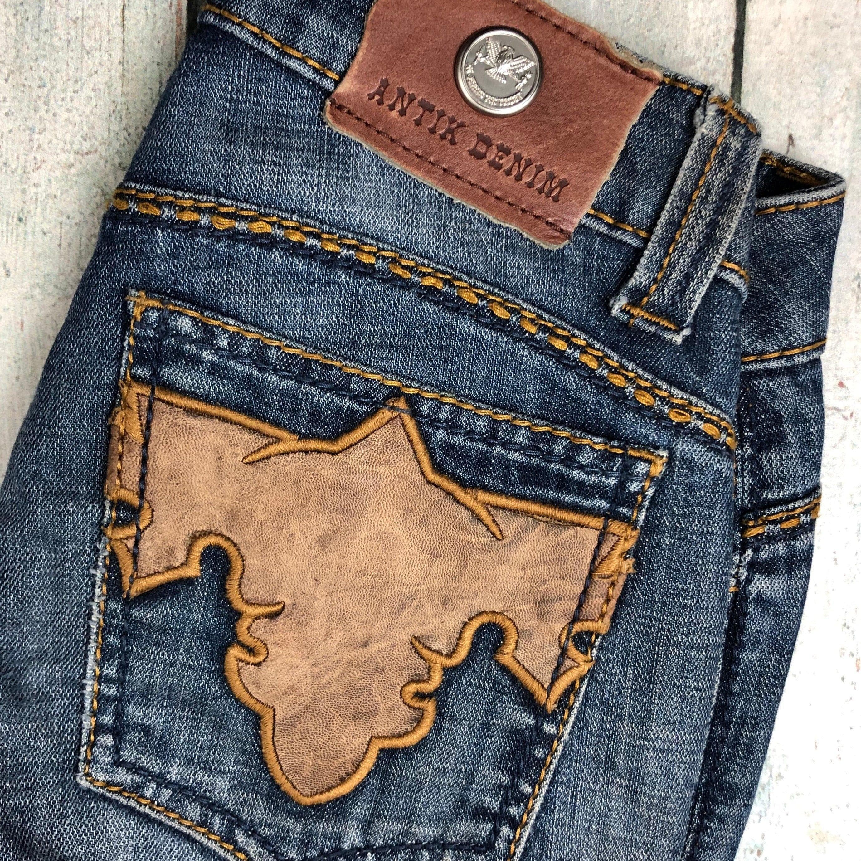 Antik Denim USA Leather Applique Flap Pocket Jeans- Size 24 Short — photo 4 of 6