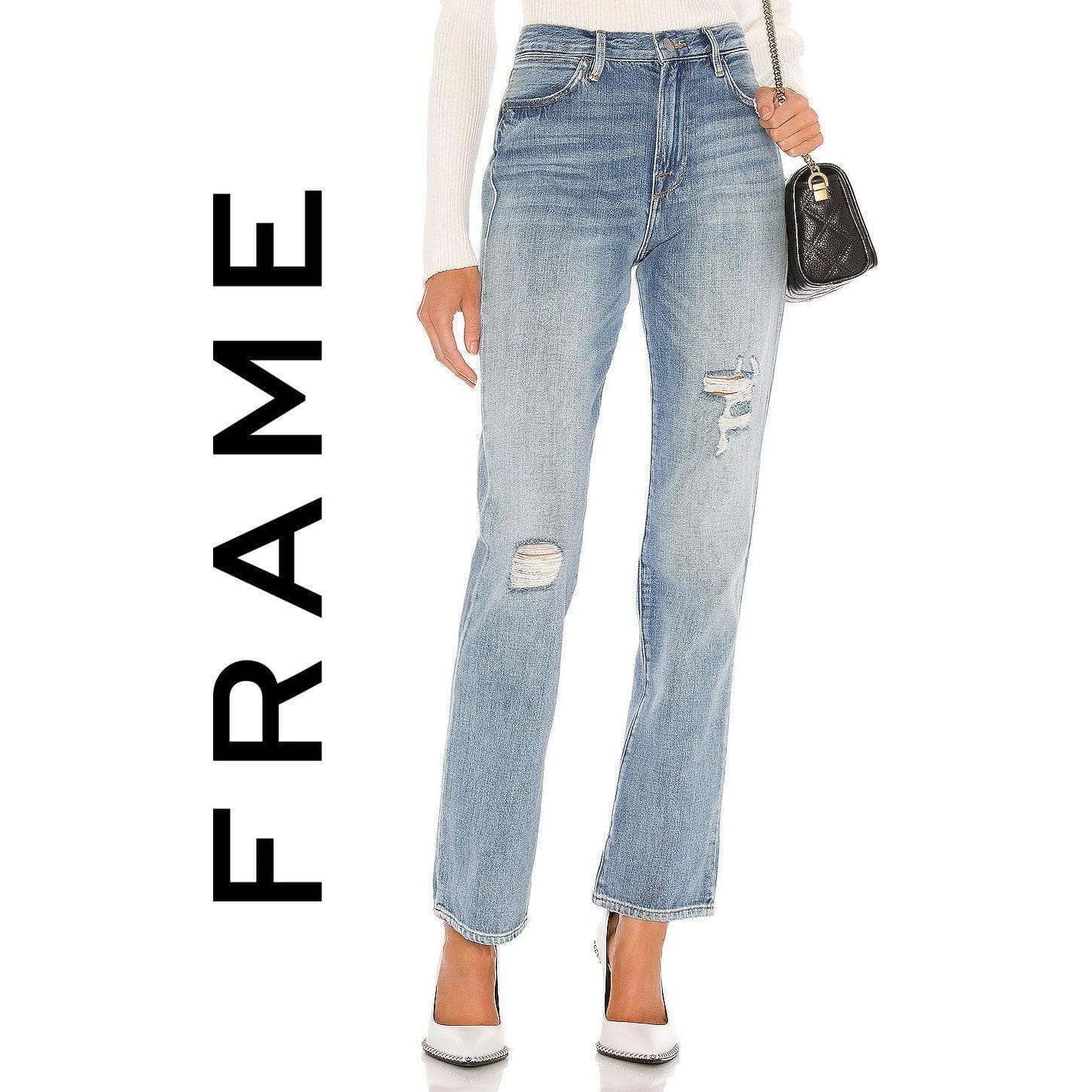 NWT- Frame Denim 'Le Hollywood' Straight Distressed Jeans RRP $445 -Size 25 — photo 1 of 6