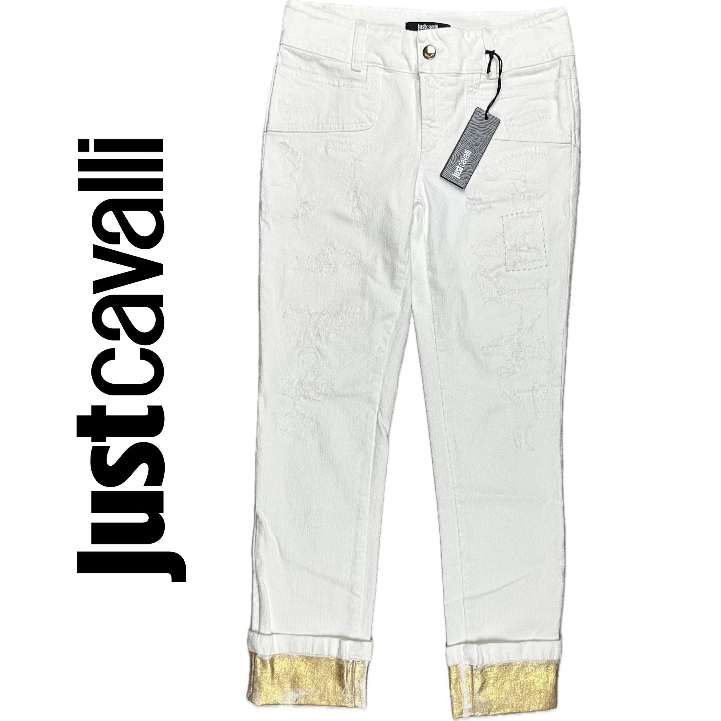 NWT- Just Cavalli Ladies Slim Gold & White Cuffed Jeans - Size 26 — photo 1 of 8