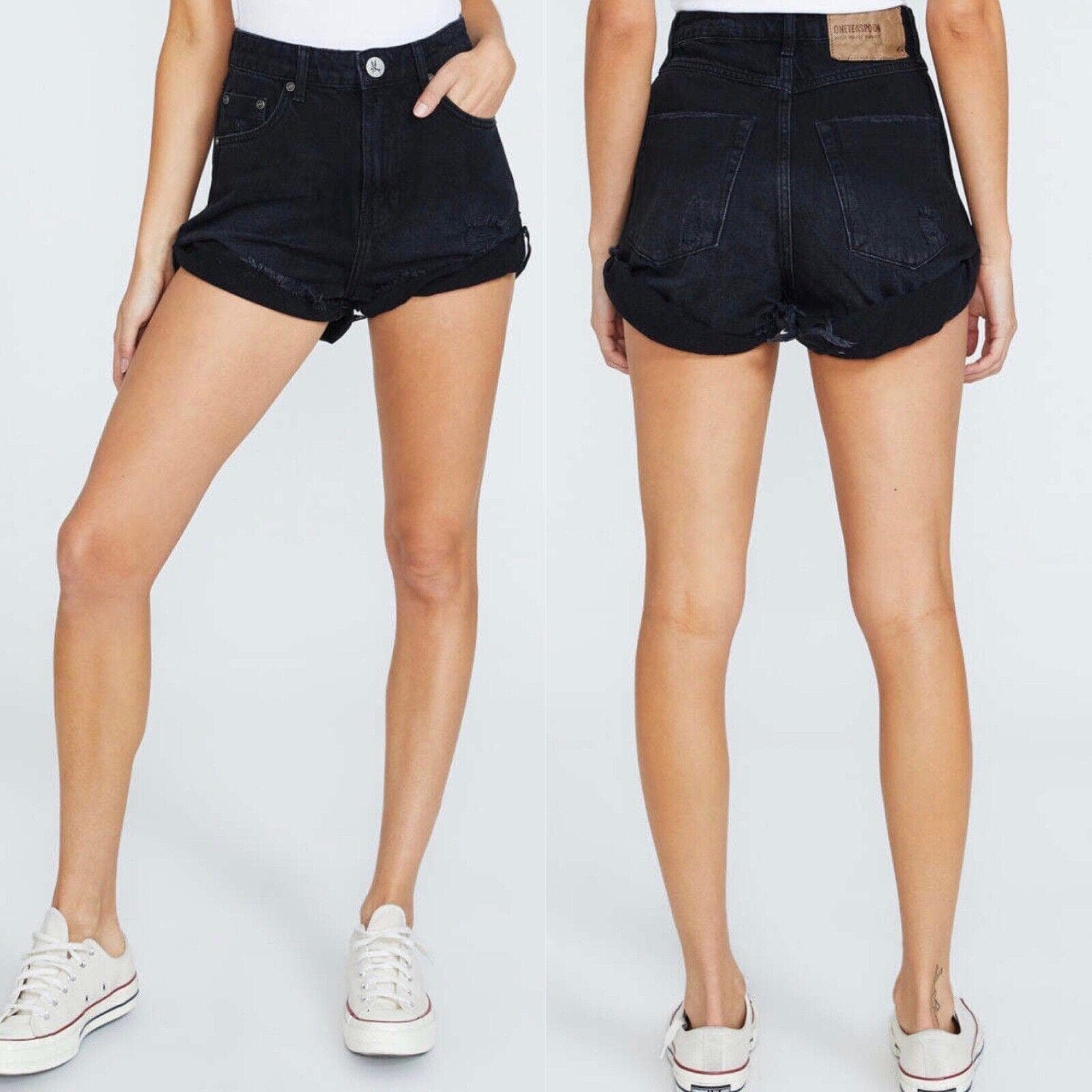 NWT- One Teaspoon Black High Waist Bandits Raw Hem Shorts - Size 24" — photo 2 of 5