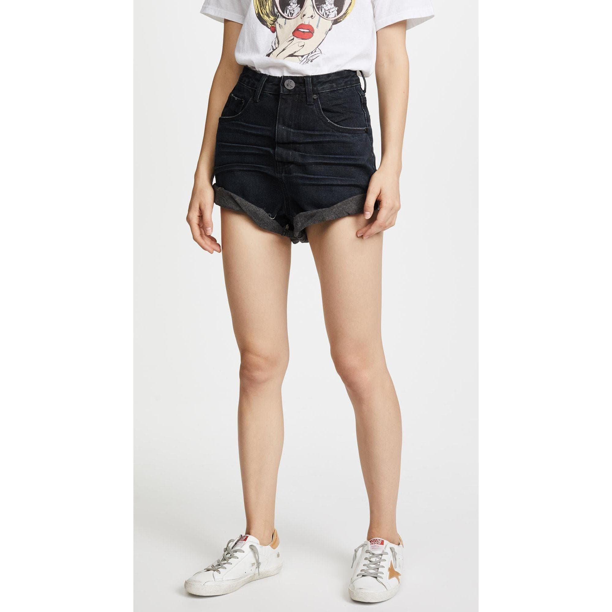 NWT- One Teaspoon Black High Waist Bandits Raw Hem Shorts - Size 24" — photo 3 of 5