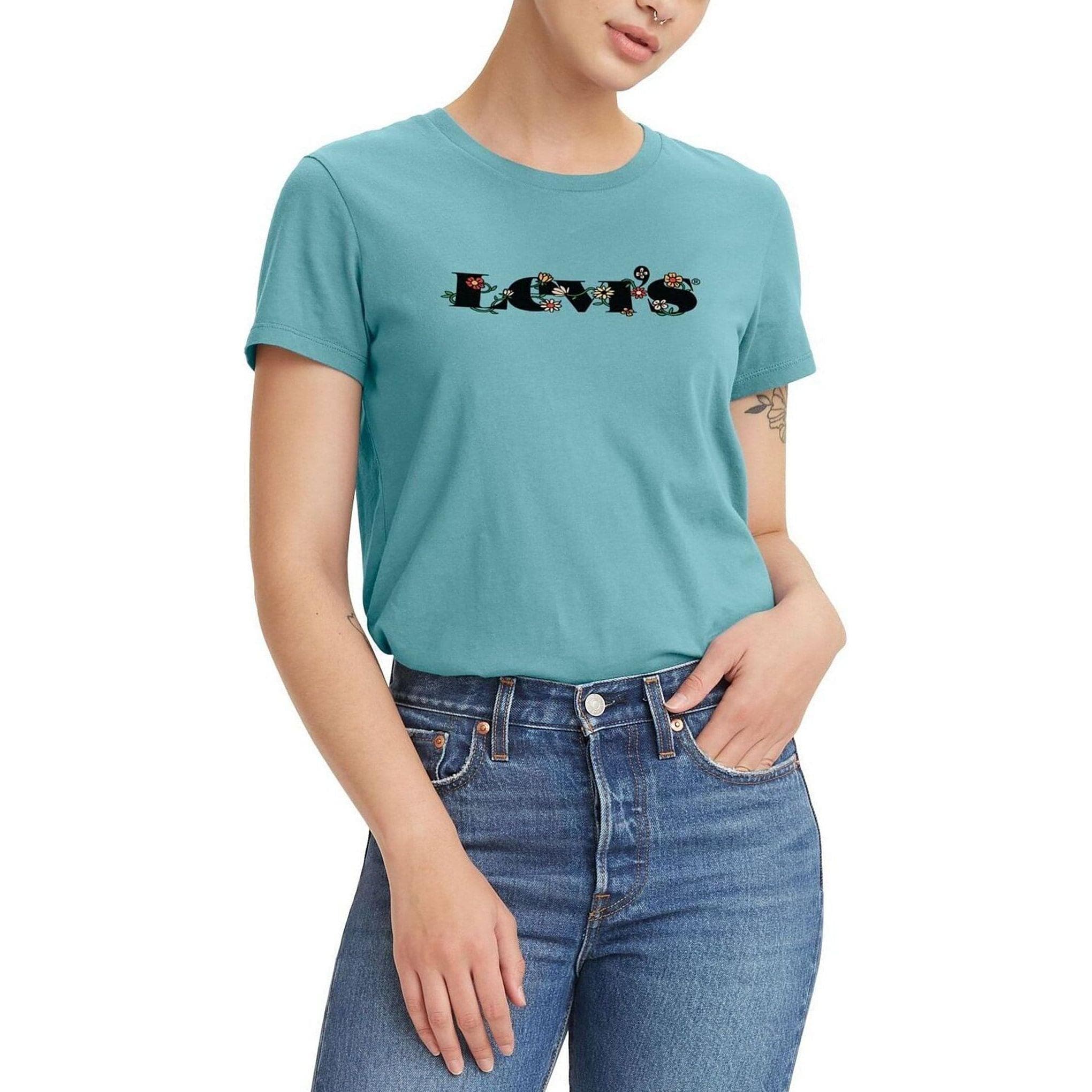 NWT- Levis Blue Crew Neck Floral Logo T Shirt - Size S — photo 1 of 2