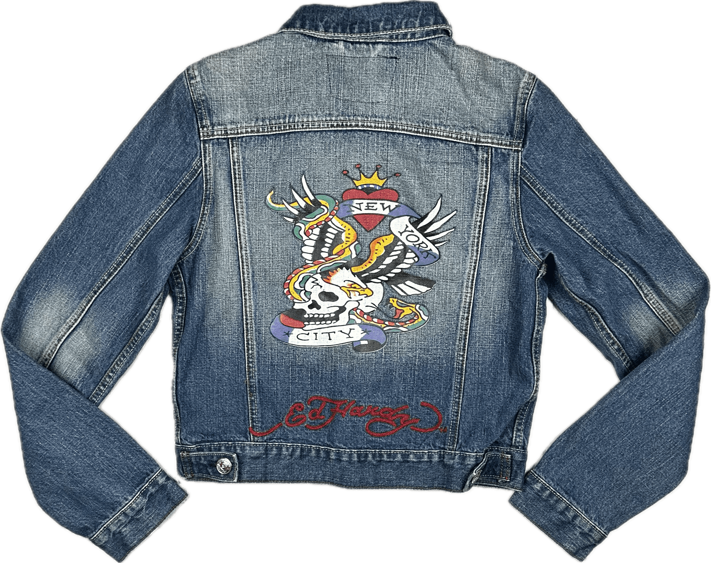 Ed Hardy NY Tattoo Print Ladies Denim Jacket - Suit Size M — photo 1 of 6