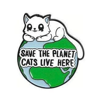 'Save the Planet- Cats live here' Globe- Enamel Pin