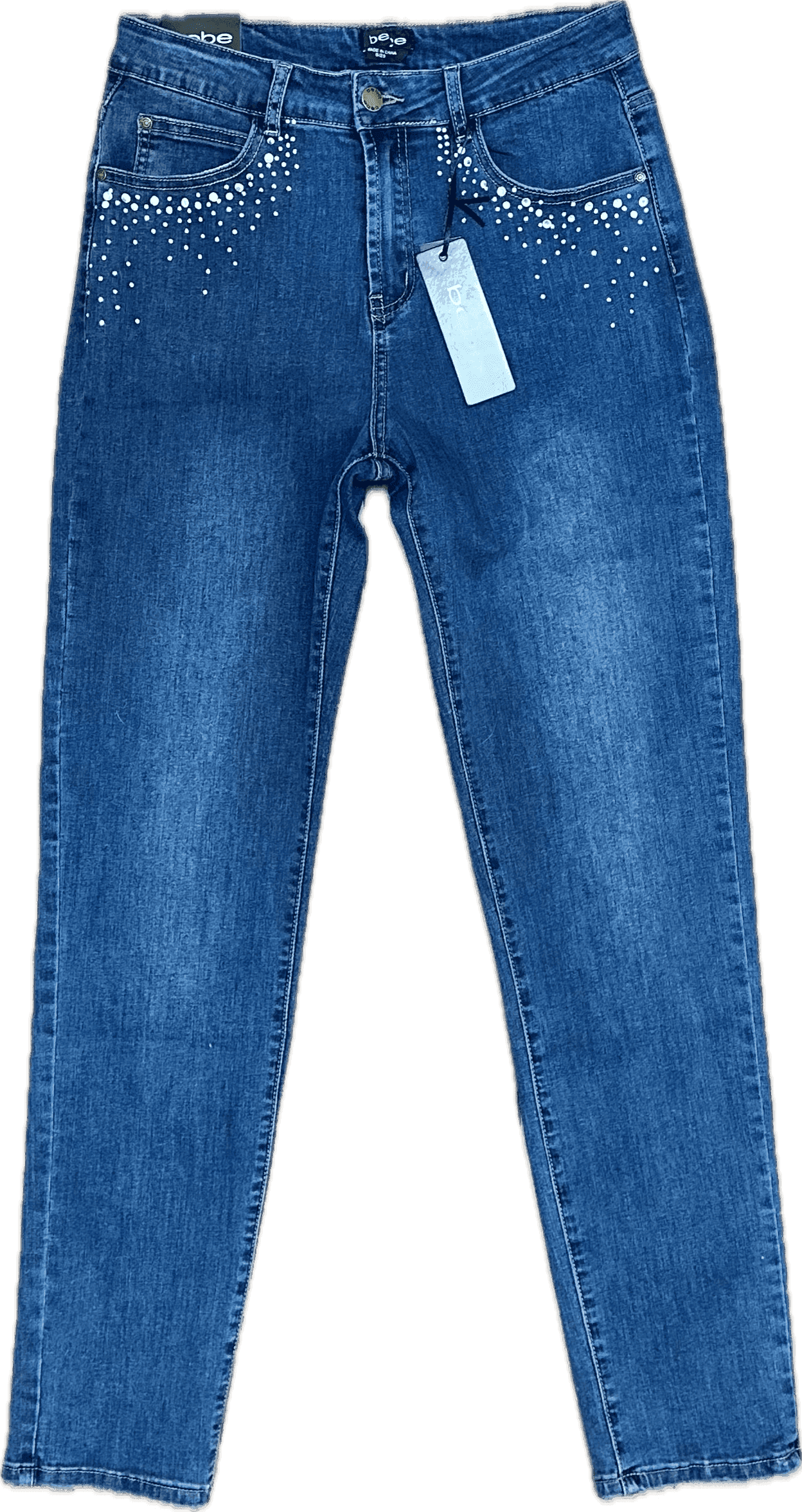 NWT- Bebe Womens Slim Straight Crystal Trim Jeans -Size 31 — photo 1 of 6