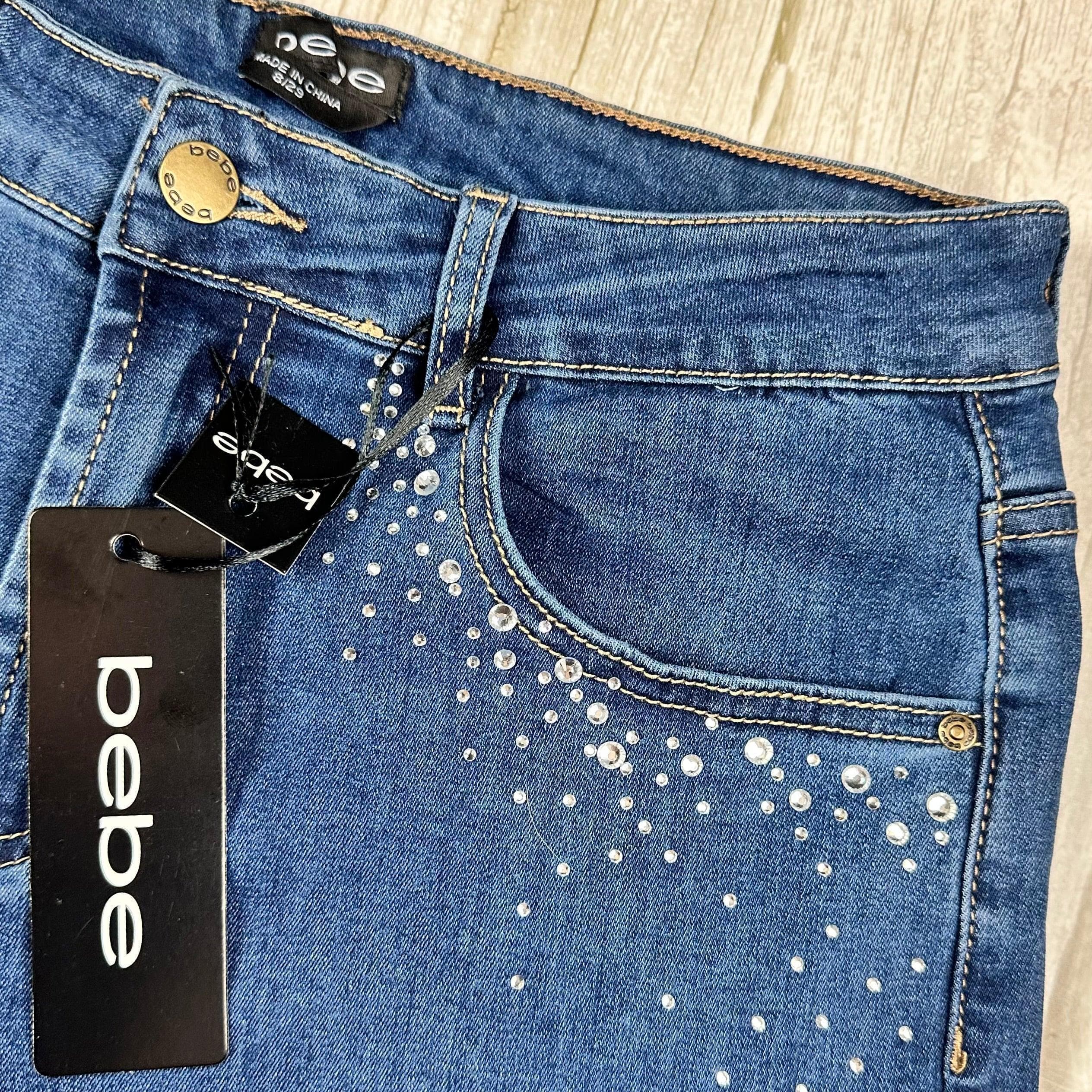 NWT- Bebe Womens Slim Straight Crystal Trim Jeans -Size 31 — photo 4 of 6