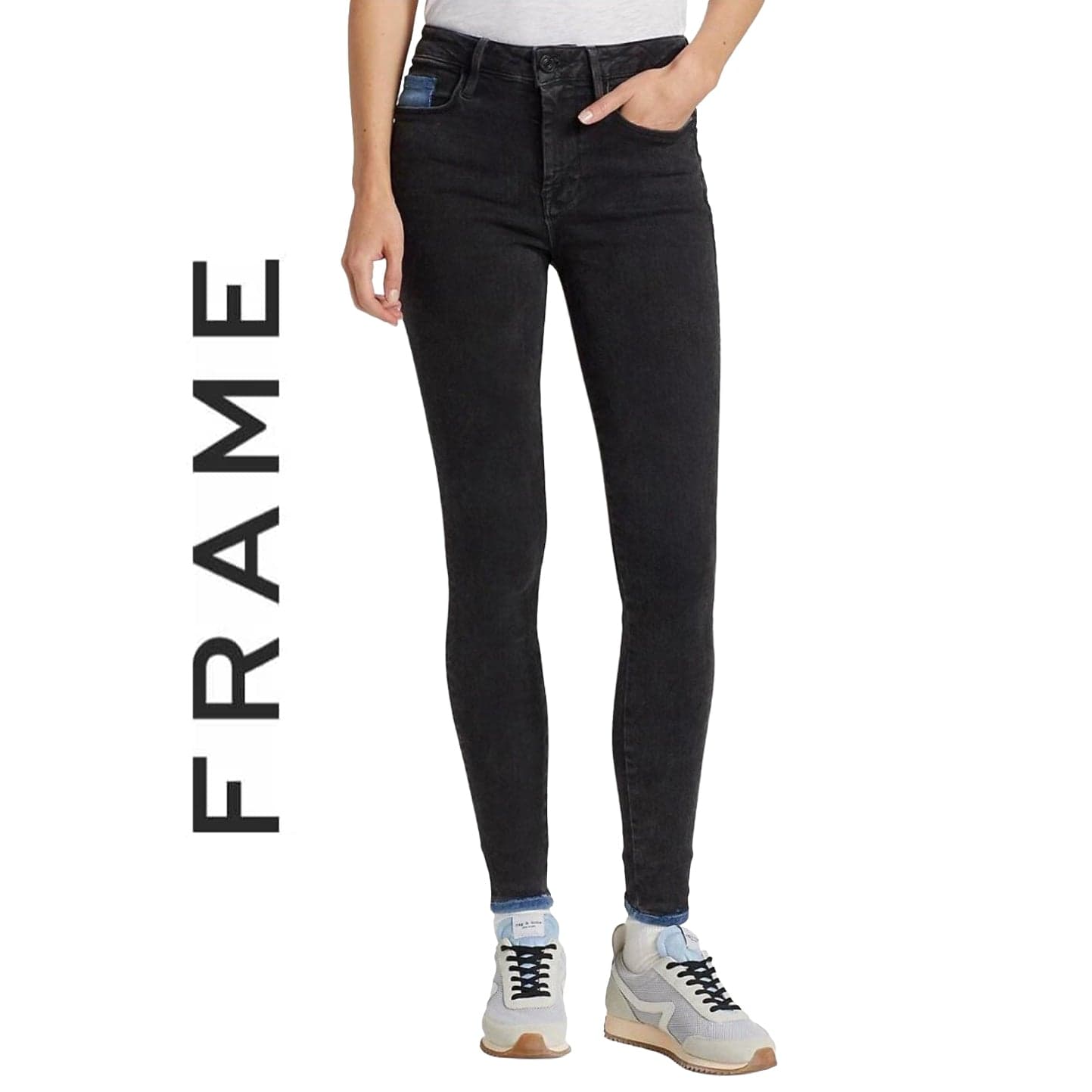 NWT- Frame Denim 'Le One' Mid Rise Black Jeans RRP $425 -Size 6/8 — photo 1 of 8
