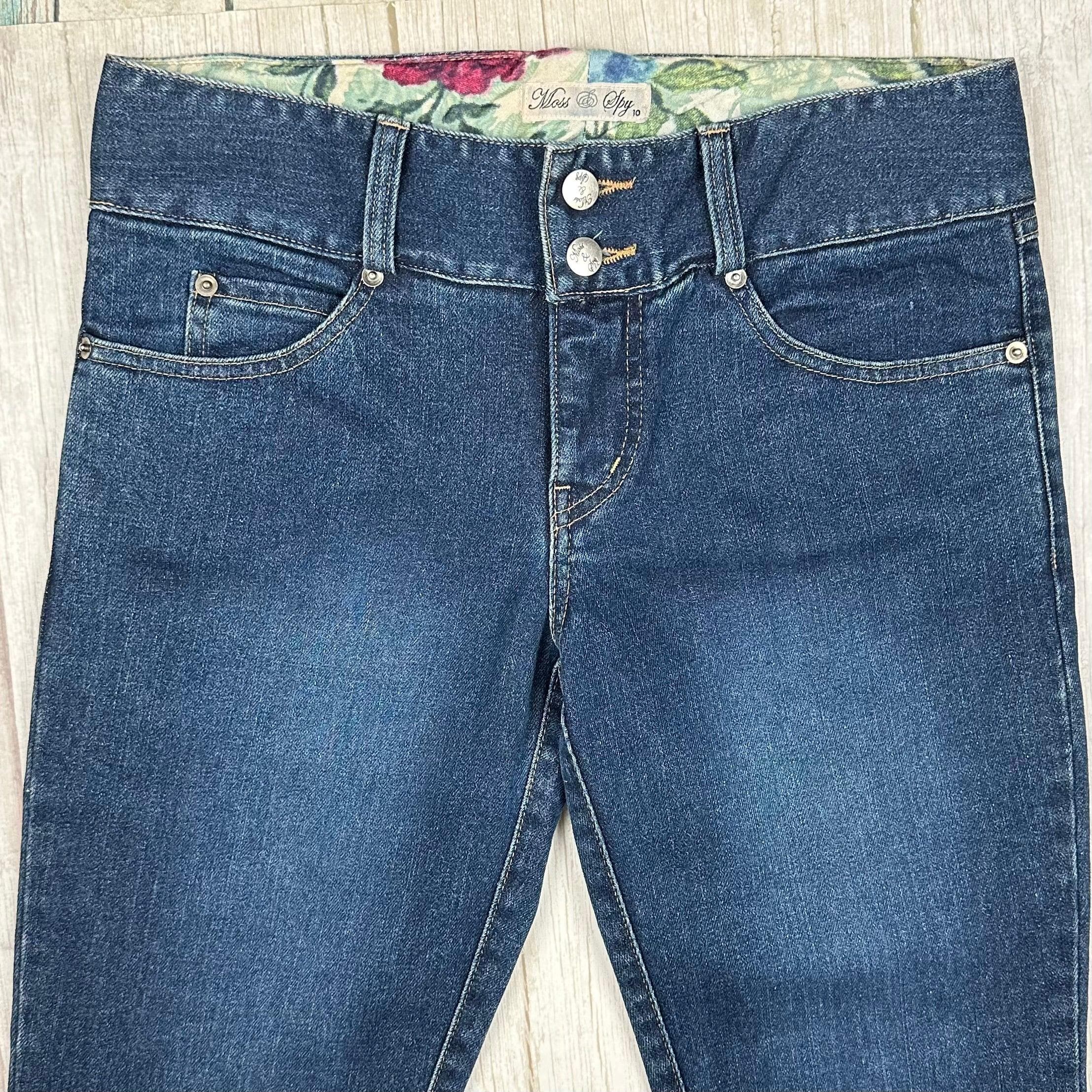 Moss & Spy Slim Straight Stretch Floral Embroidered Jeans- Size 10 — photo 3 of 9