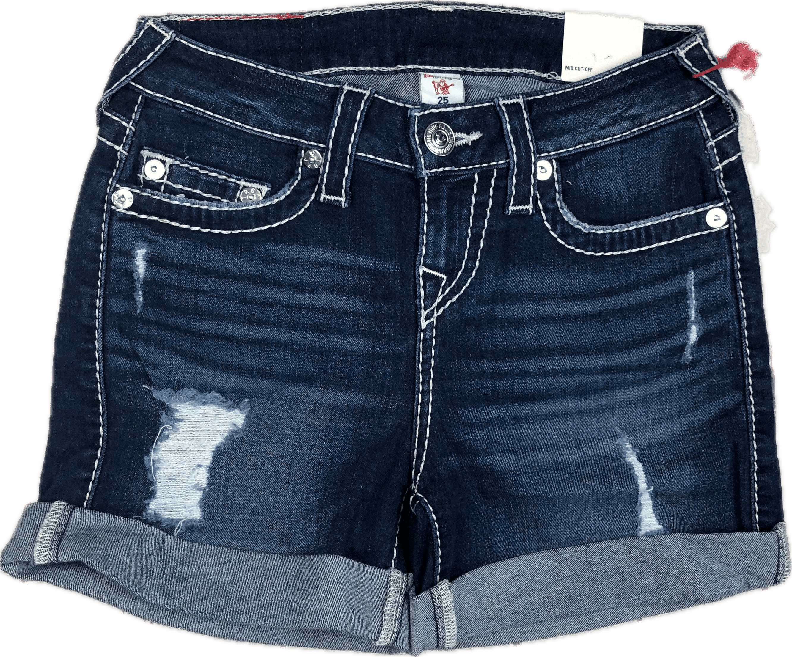 NWT - True Religion 'Big T' Mid Cut-Off Jean Shorts RRP $335- Size 25 — photo 1 of 6