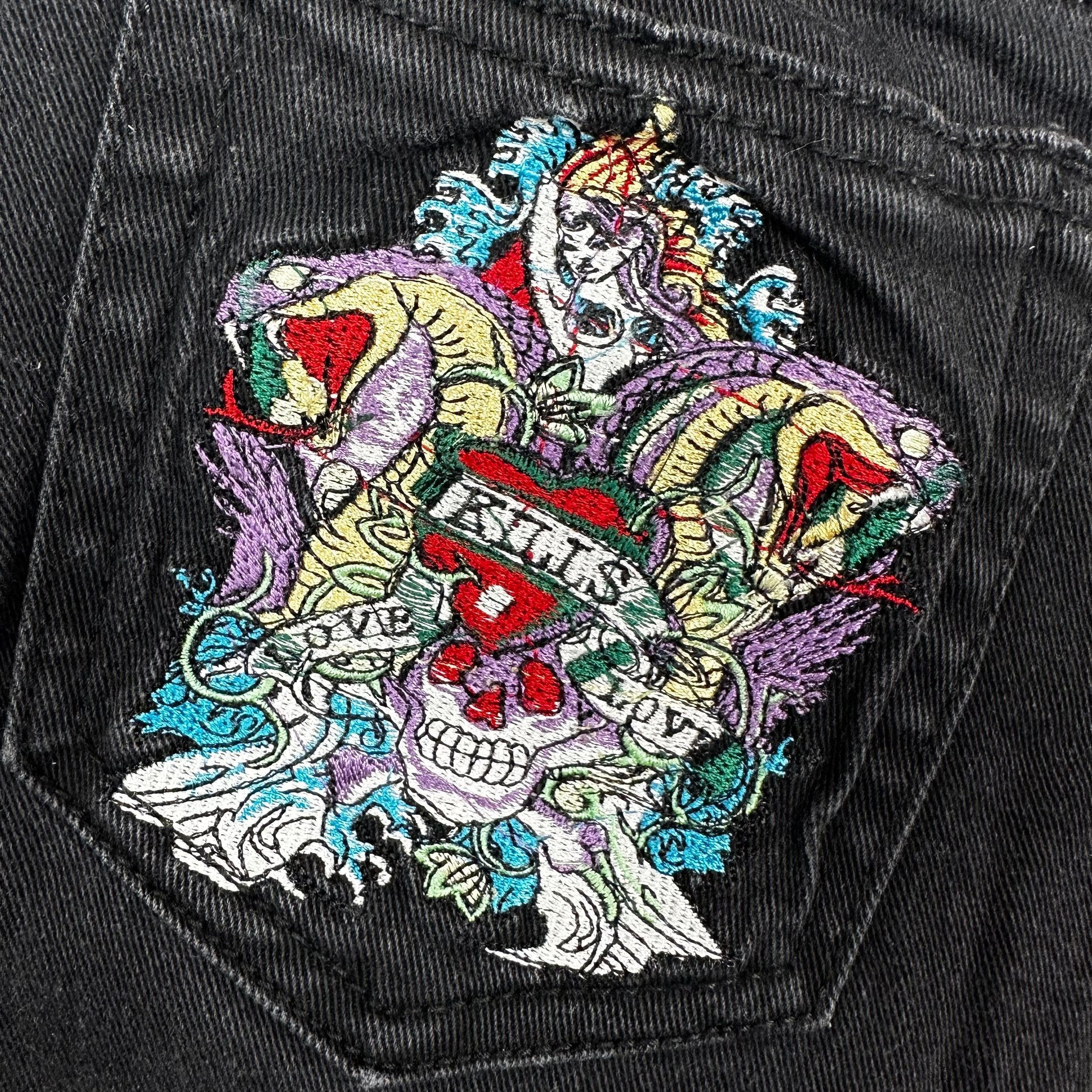 Ed Hardy 'Love Kills' Embroidered Tattoo Ladies Denim Jeans - Size 28 — photo 5 of 6