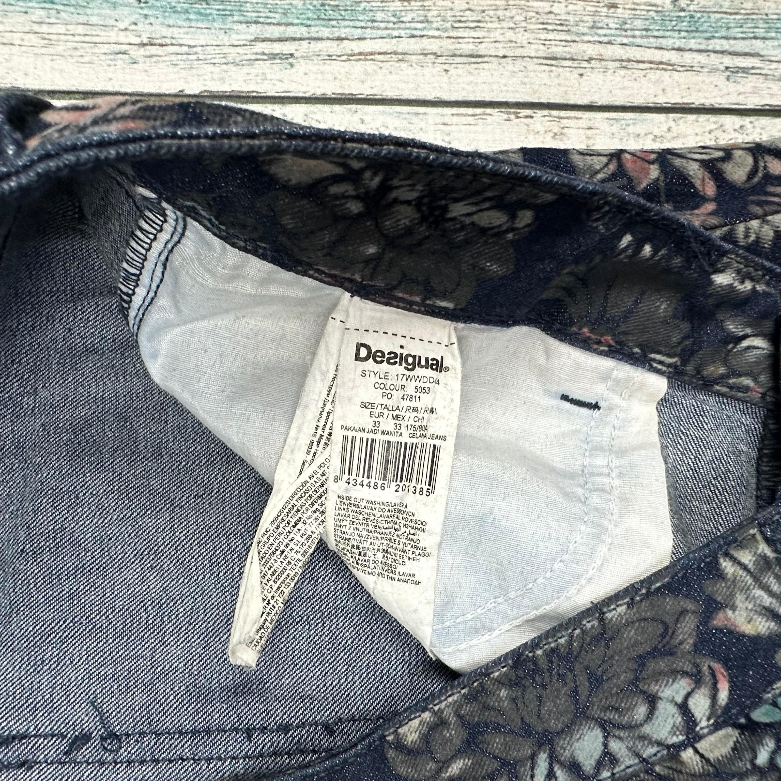 Desigual Blue Floral Skinny Mid Rise Jeans - Size 33 — photo 6 of 8