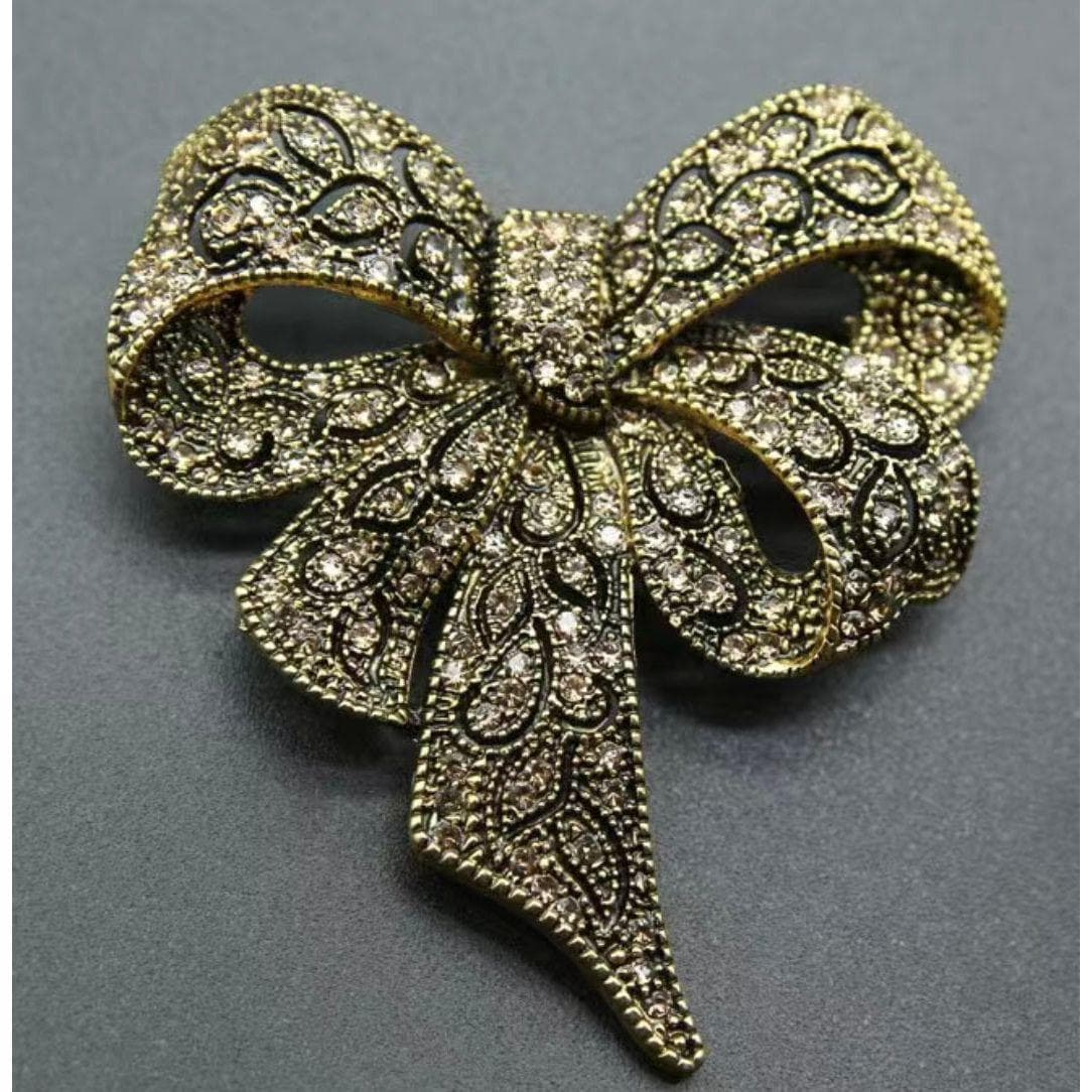 Antique Gold Jewelled Bow Brooch — photo 2 of 3
