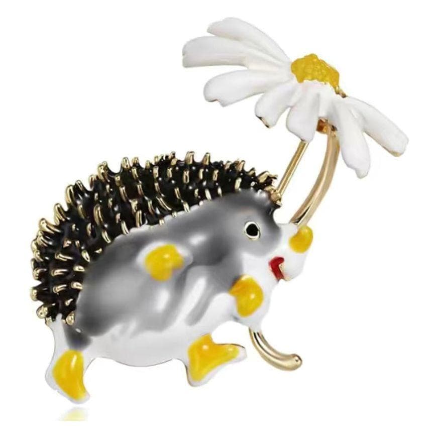 Hedgehog holding a Daisy Enamel Brooch — photo 1 of 2