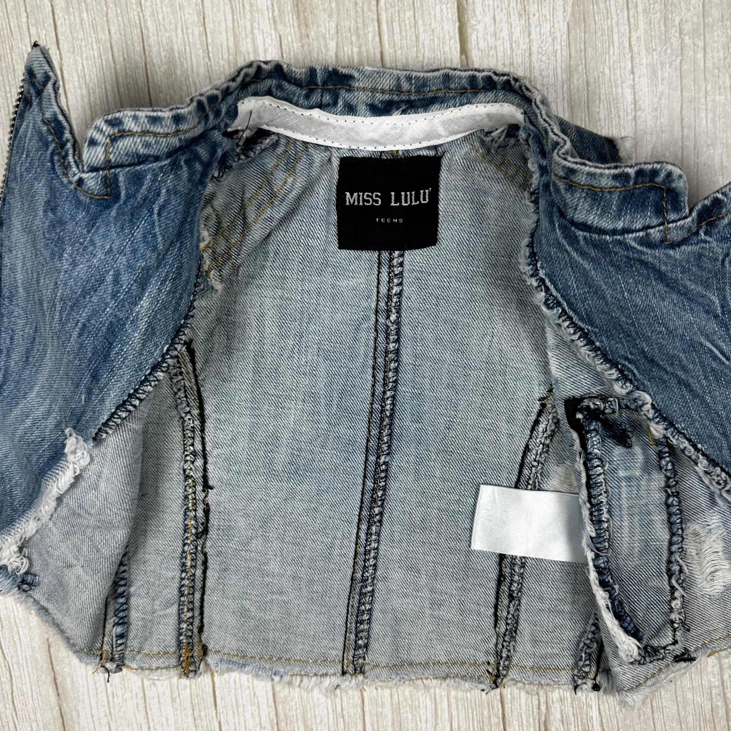 Miss Lu Lu Italian 'Paris' Denim Sleeveless Biker Jacket - Size 6M — photo 4 of 4