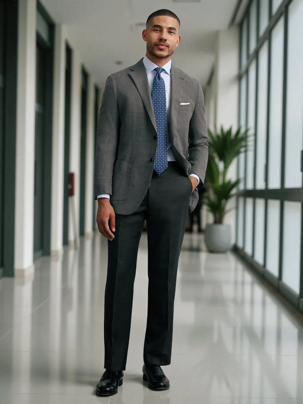 Business Professional aesthetic — This image perfectly captures the Business Professional aesthetic with a classic navy suit, white shirt, and tie, embodying authority and competence.