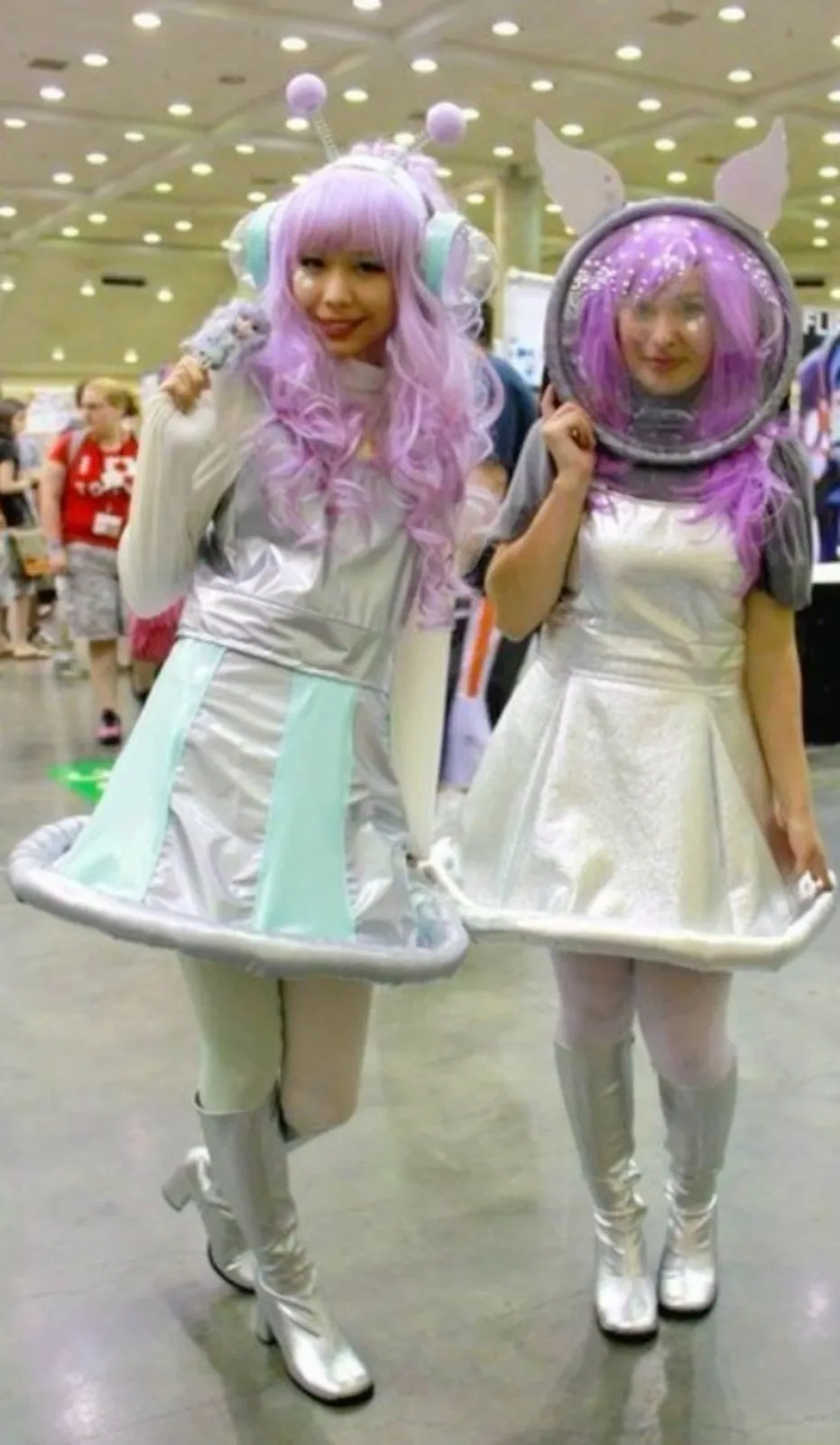 Uchuu Kei aesthetic — Directly embodies the 'space style' with metallic silver, pastel dyed hair, and astronaut-like headwear.