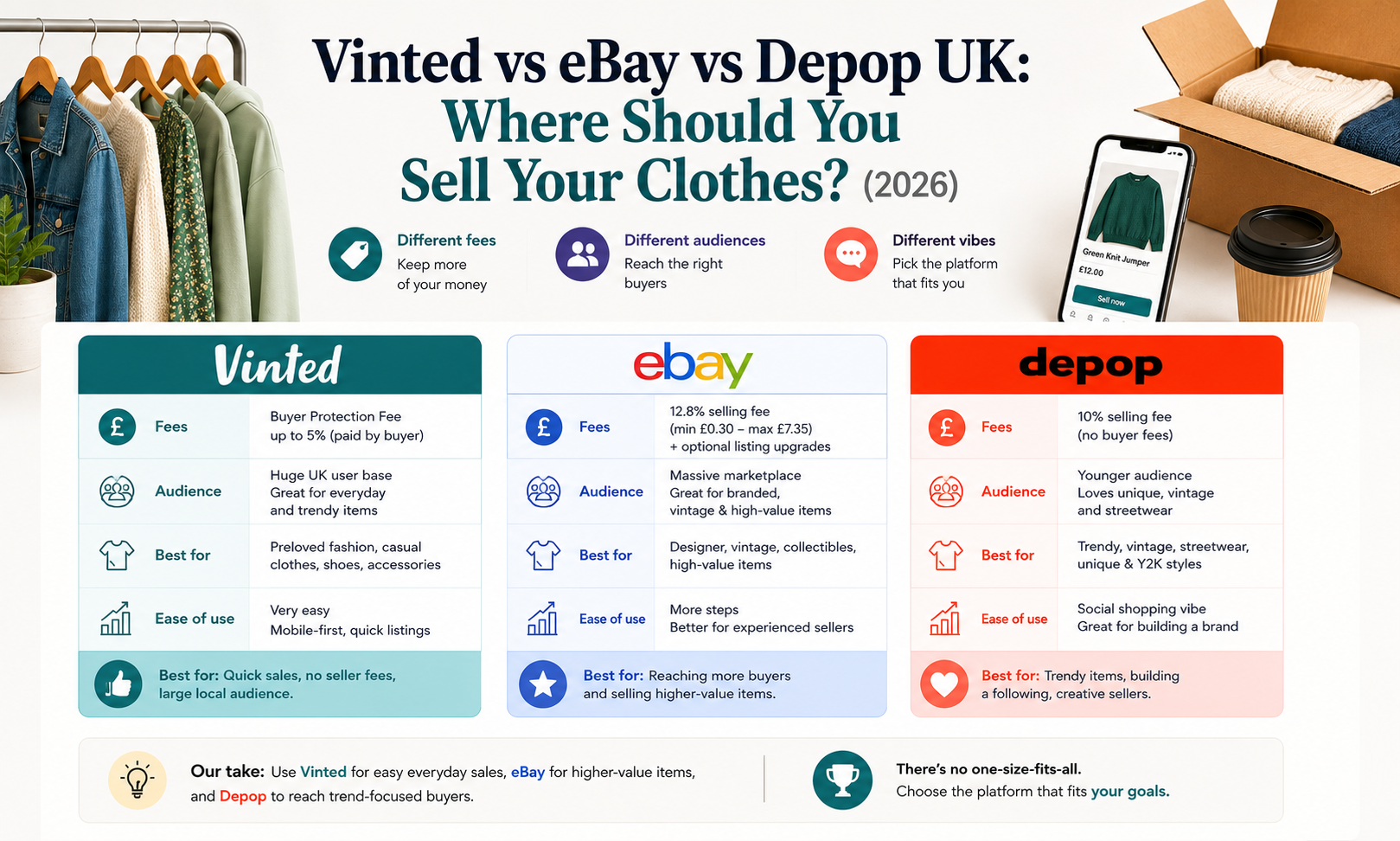 Vinted vs eBay vs Depop UK: Where Should You Sell Your Clothes? (2026)