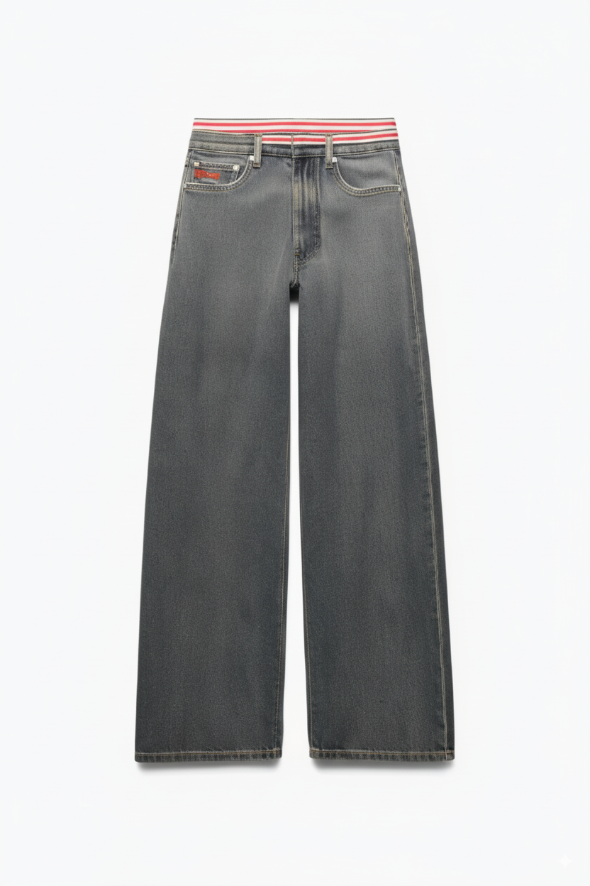 Diesel Women's Dark Grey Wide-Leg Denim Jeans