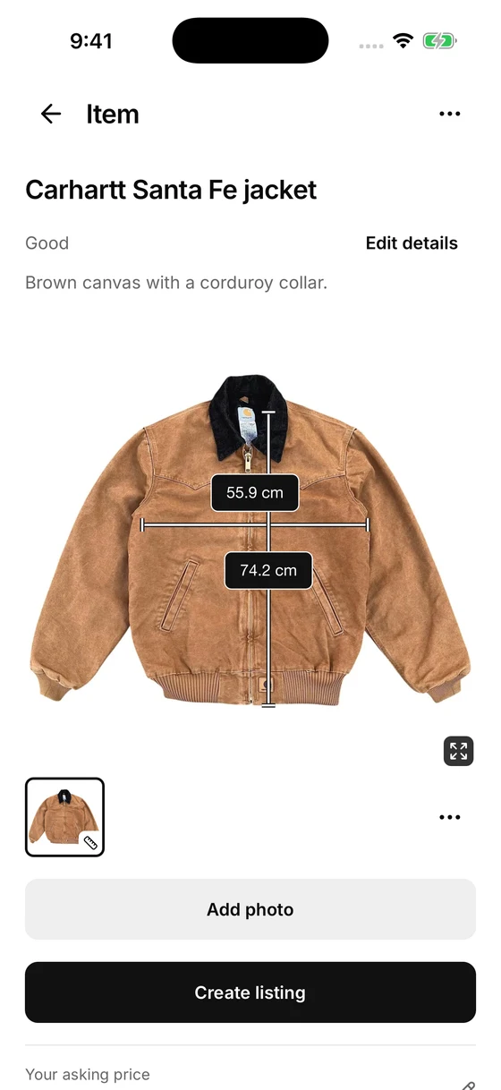 Shopfront Lens keeping a jacket's measurements on its photo