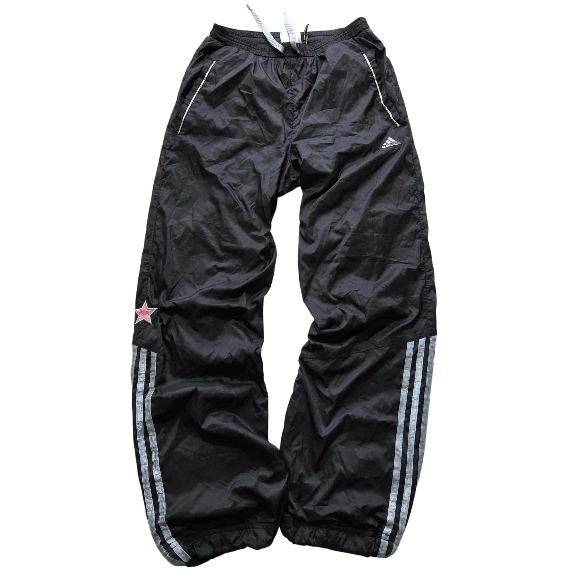 Adidas Vintage 2000s Baggy Nylon Track Pants Black With Star Detail — photo 1 of 6
