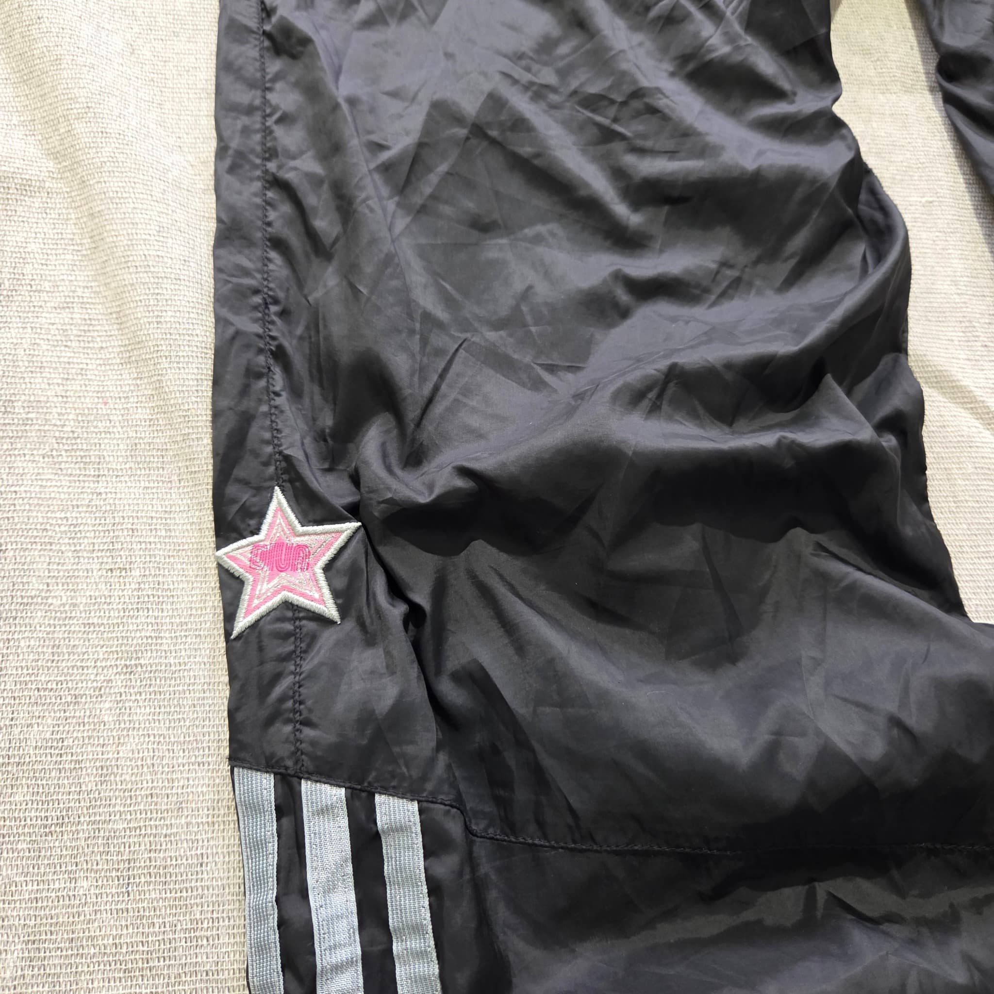 Adidas Vintage 2000s Baggy Nylon Track Pants Black With Star Detail — photo 2 of 6