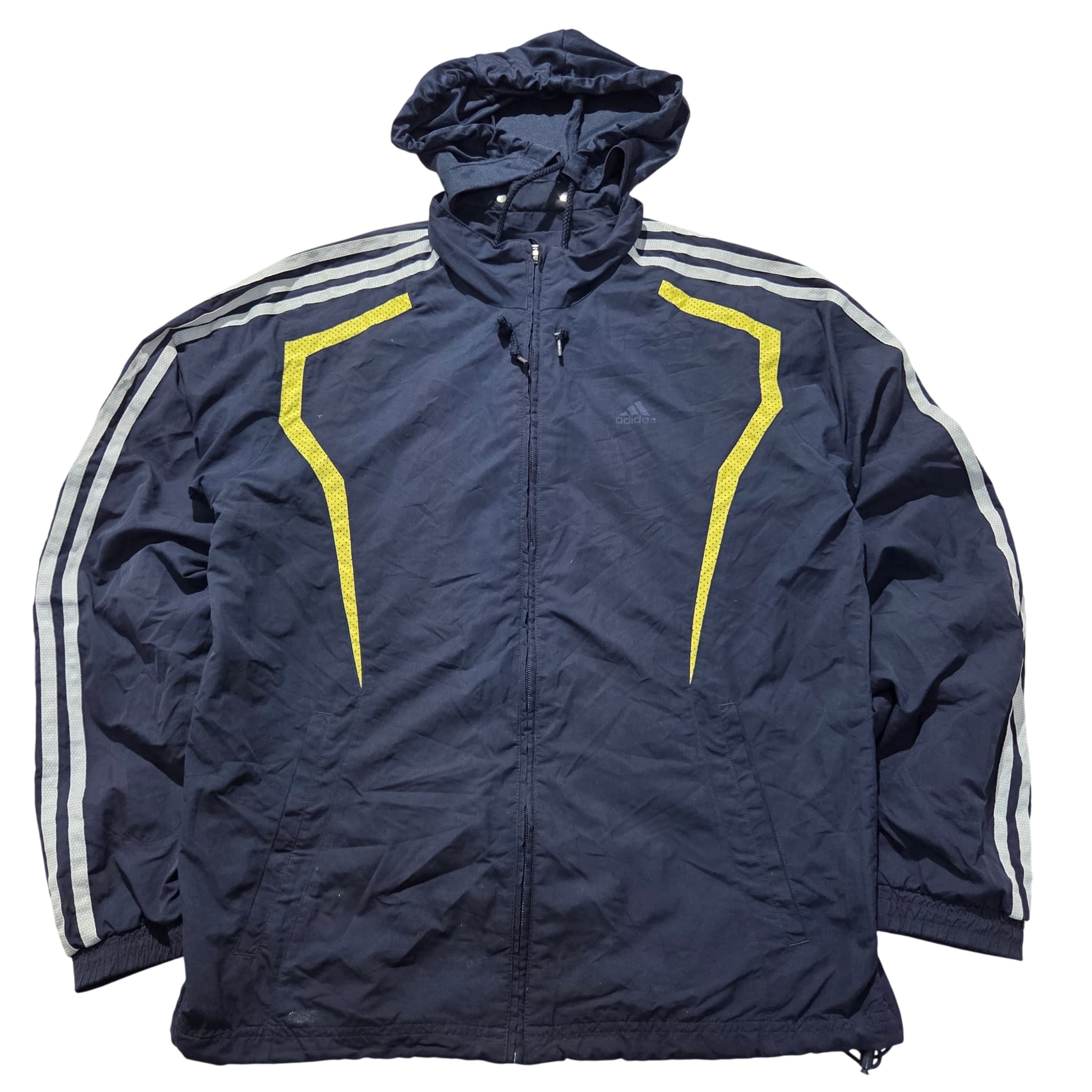 Adidas Vintage Navy Blue Windbreaker Jacket With Yellow Accents — photo 1 of 4