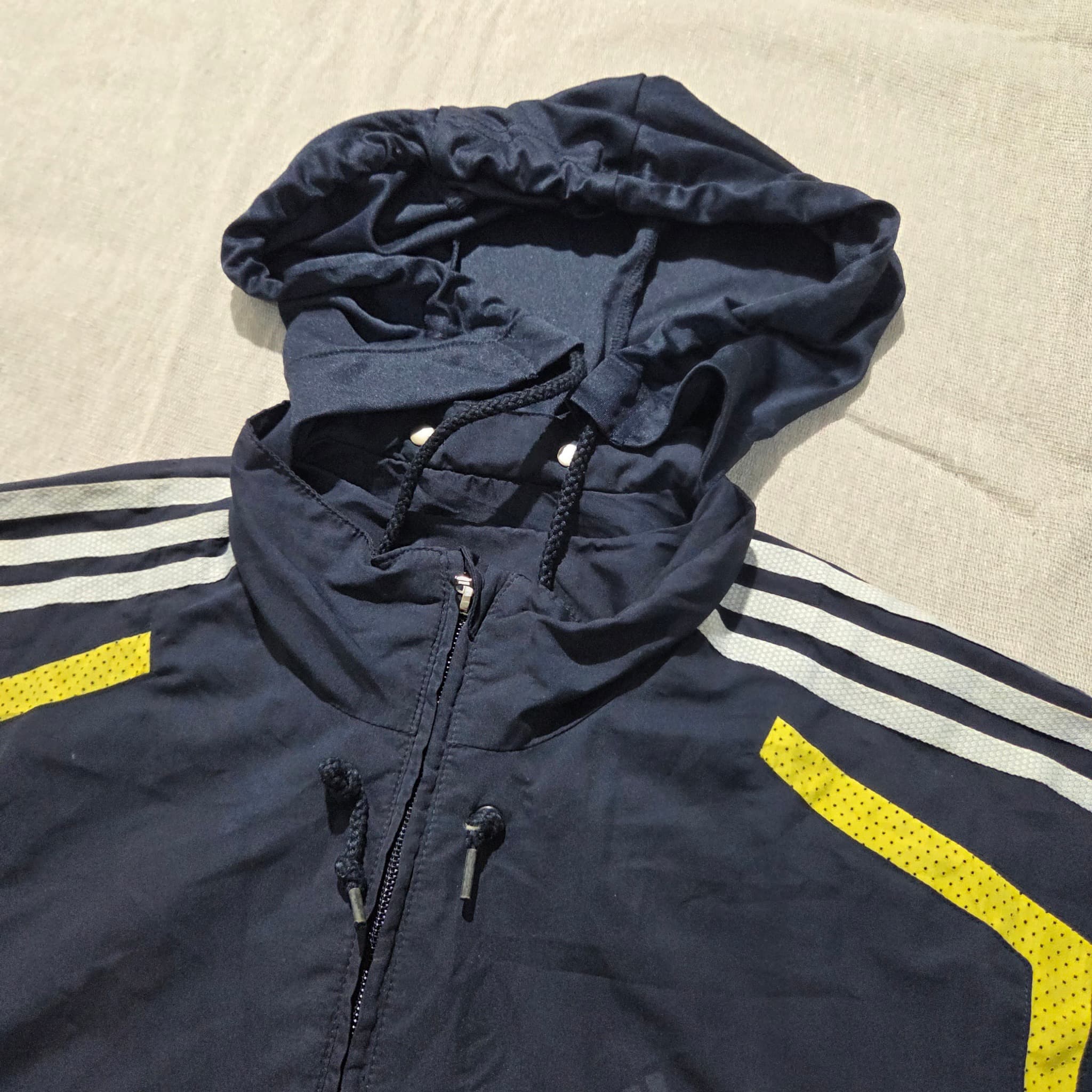 Adidas Vintage Navy Blue Windbreaker Jacket With Yellow Accents — photo 2 of 4