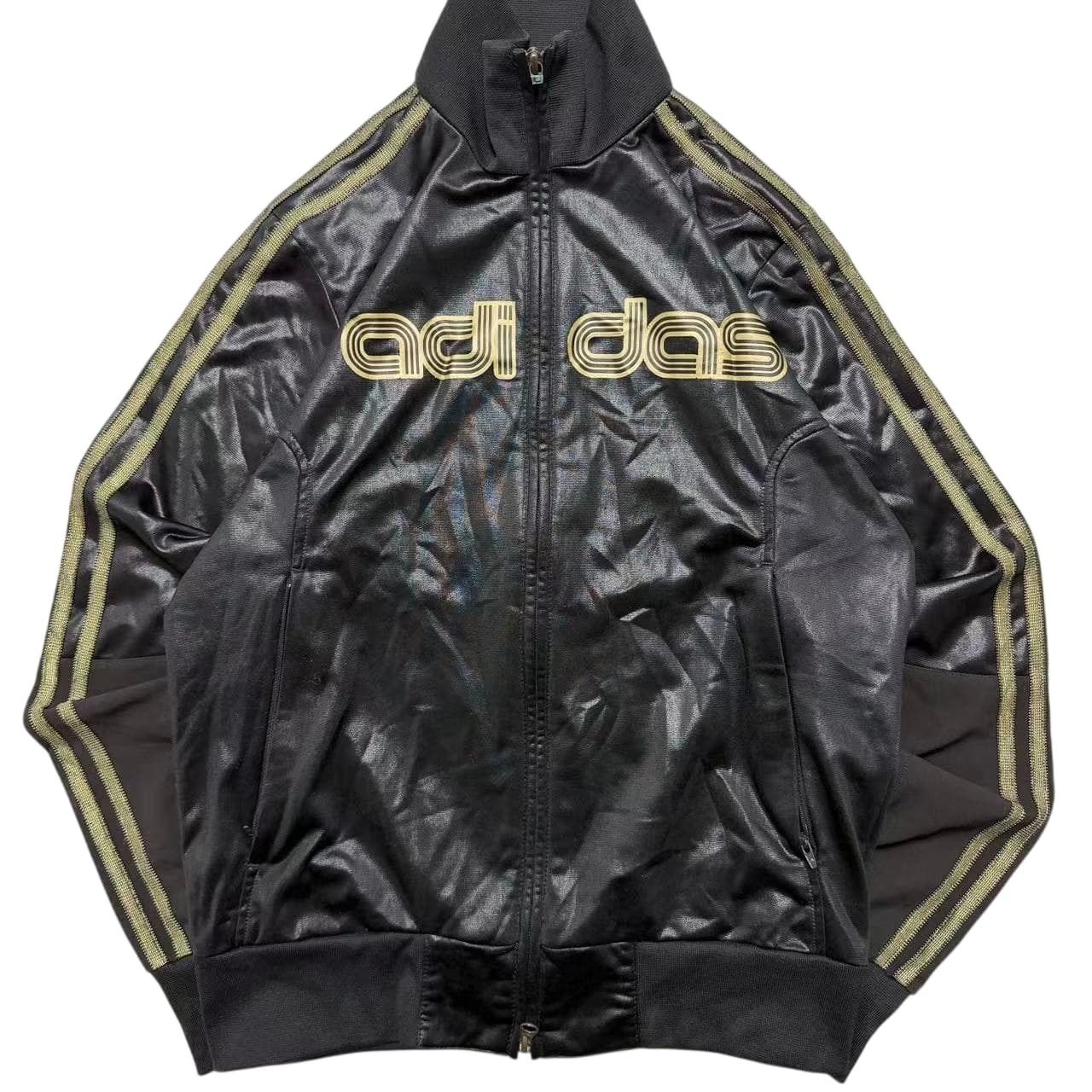 Adidas Vintage Shiny Black & Gold Track Jacket S — photo 1 of 5