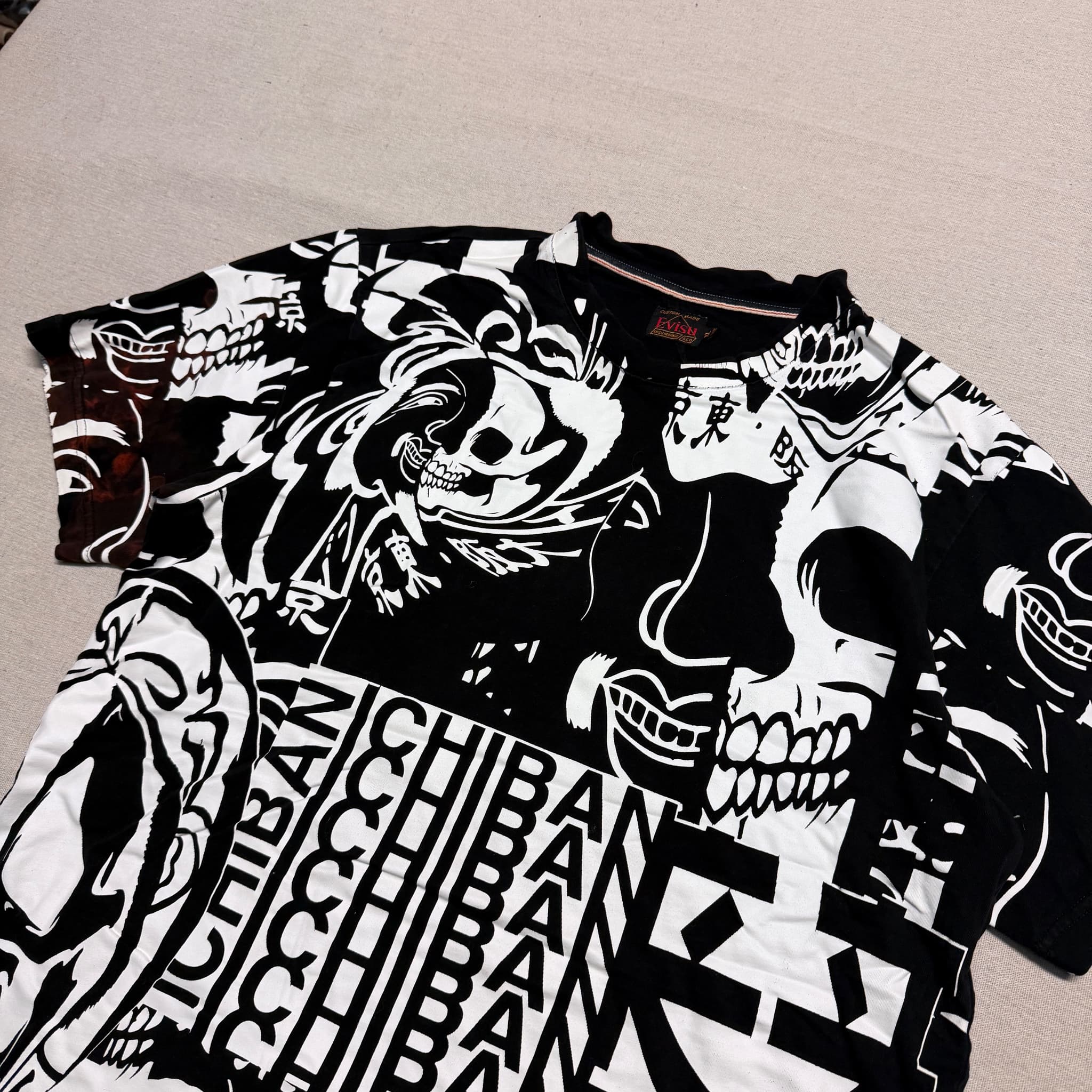 Evisu Ichiban Tokyo All-Over Print Graphic T-Shirt Black White XL — photo 2 of 8