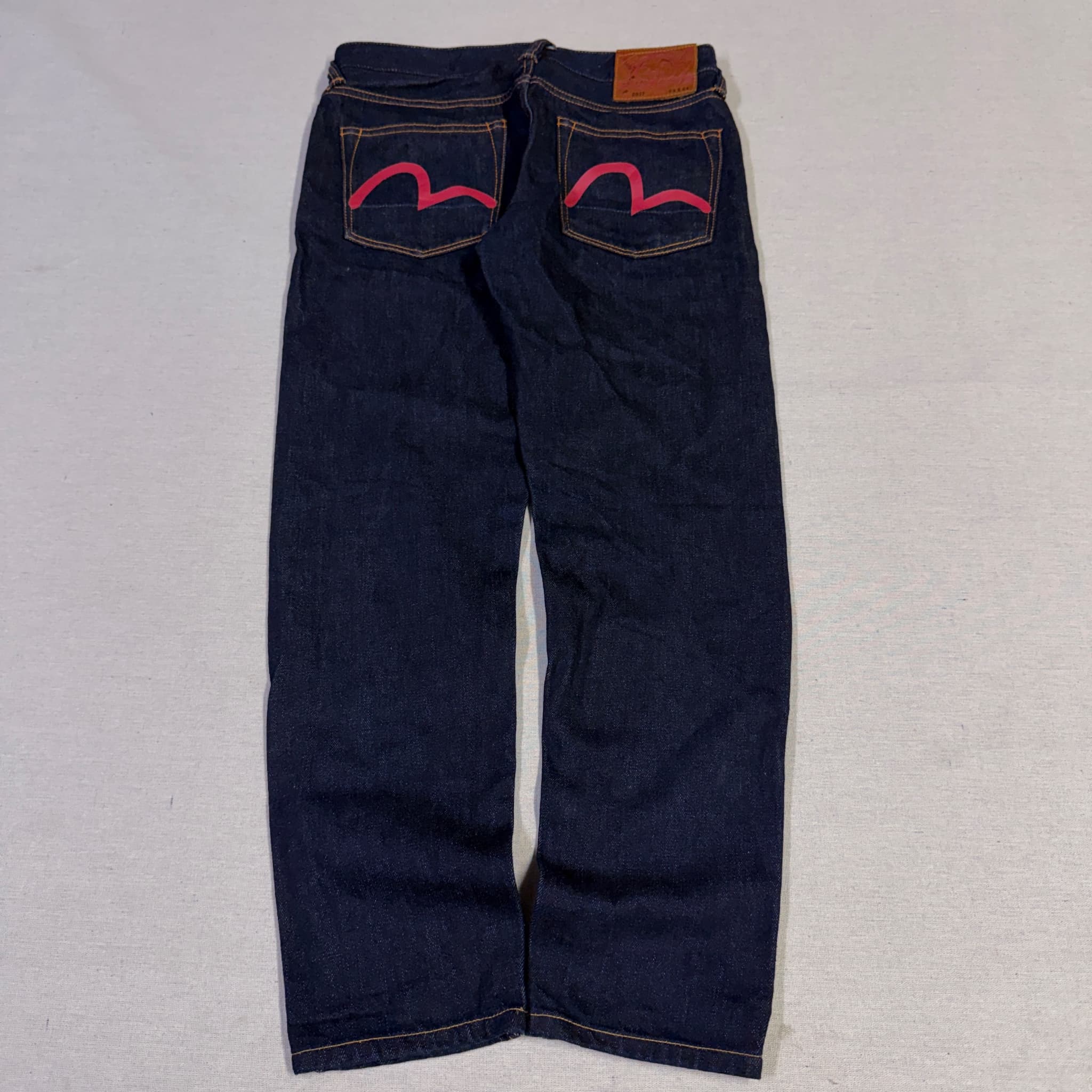 Evisu Raw Denim Jeans Dark Blue Pink Seagull Logo Size 29x34 — photo 1 of 8