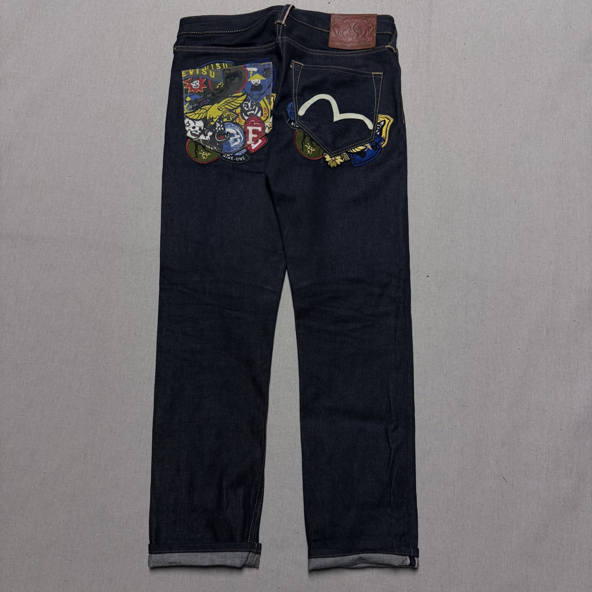 Evisu Raw Denim Selvedge Jeans With Multi-Patch Back Pockets Size 28x34 — photo 1 of 8