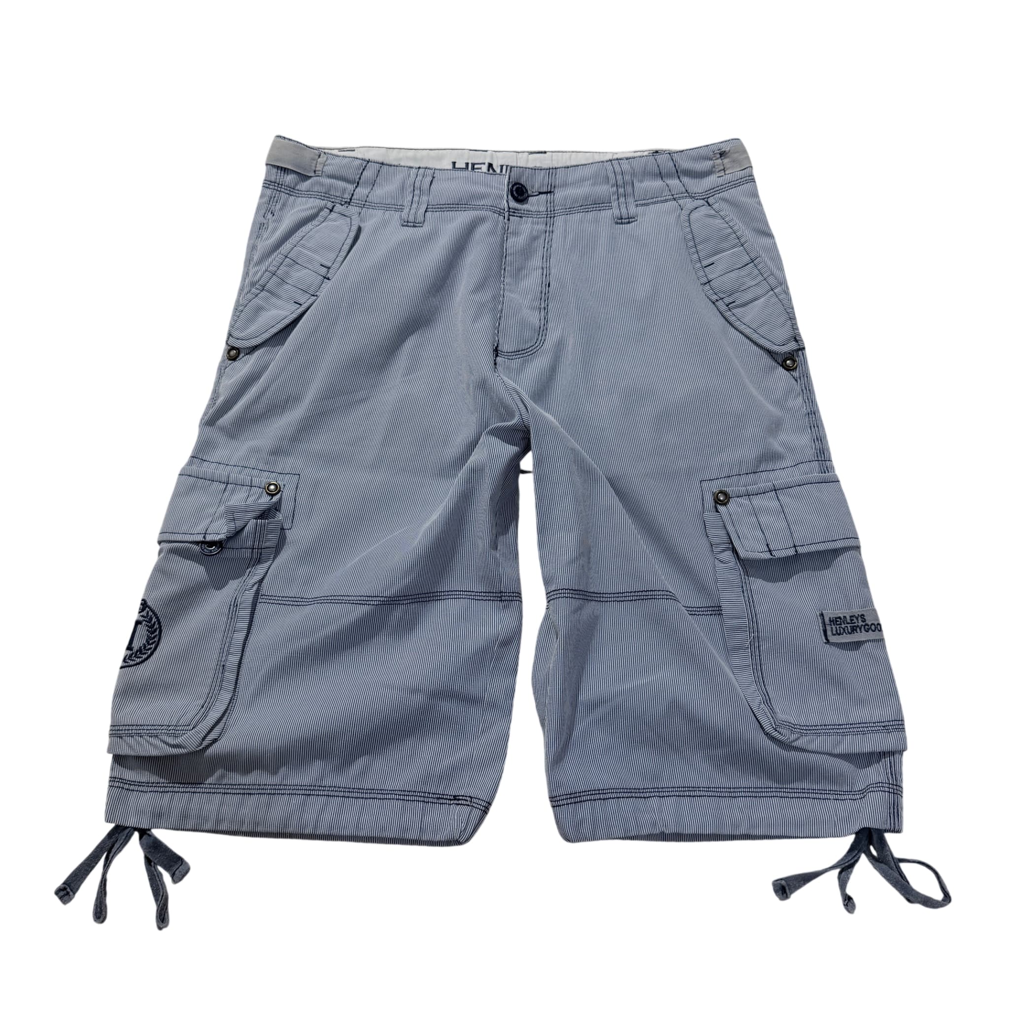 Henleys Men's Cargo Shorts Blue White Striped Baggy Vintage 2000s Size 34 — photo 1 of 8