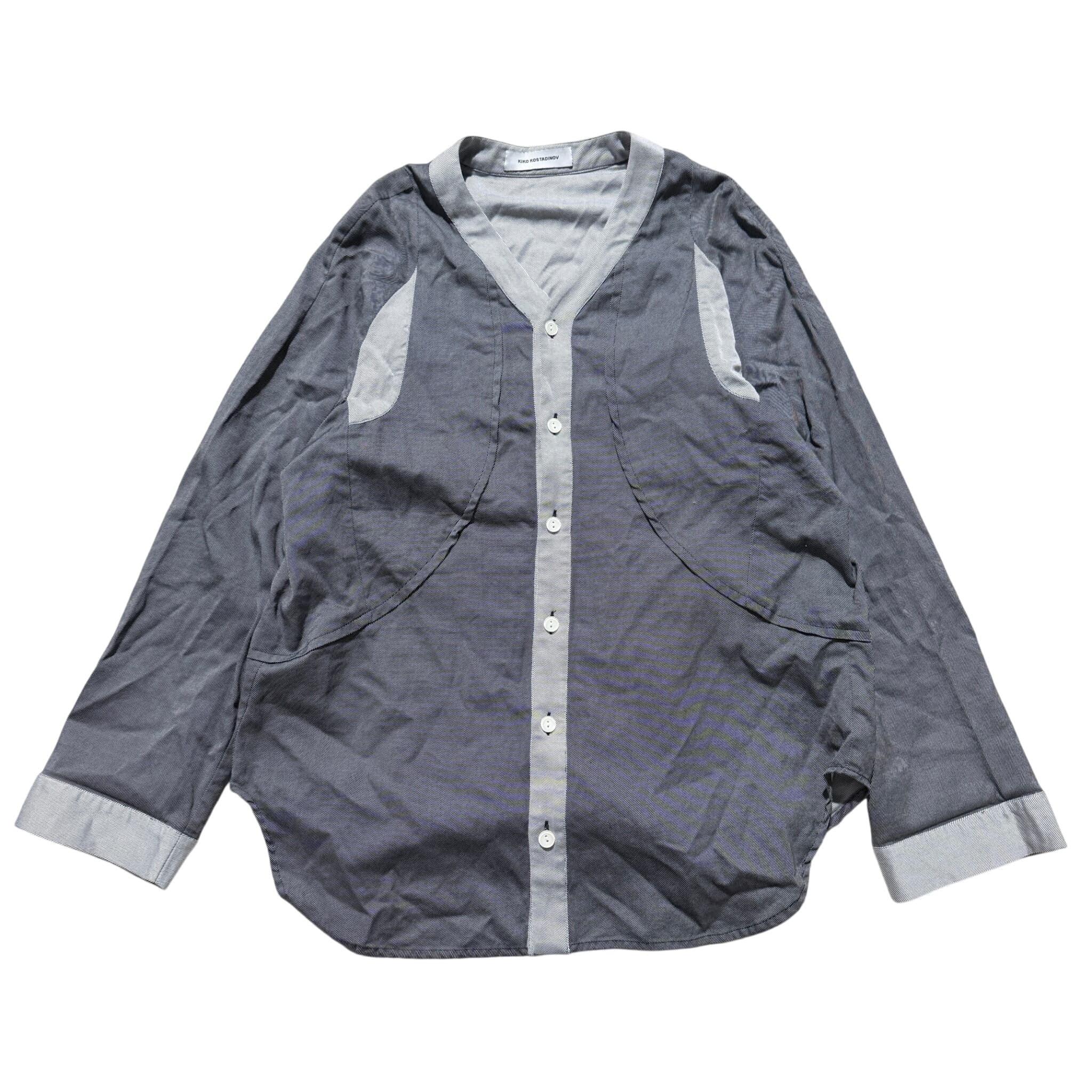 Kiko Kostadinov Midnight Stripe V-Neck Button-Up Shirt — photo 1 of 8