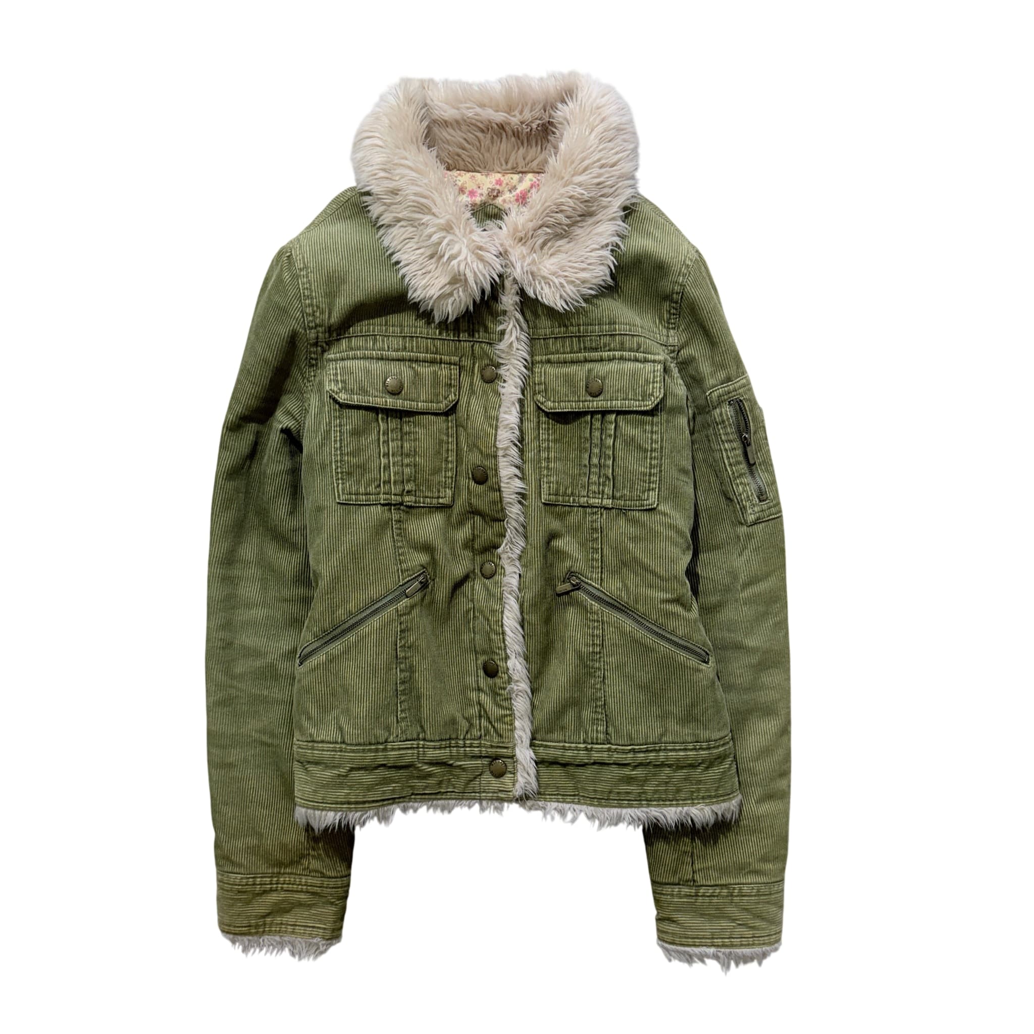 NII Olive Green Corduroy Faux Fur Lined Jacket Baggy Vintage 2000s Release — photo 1 of 5