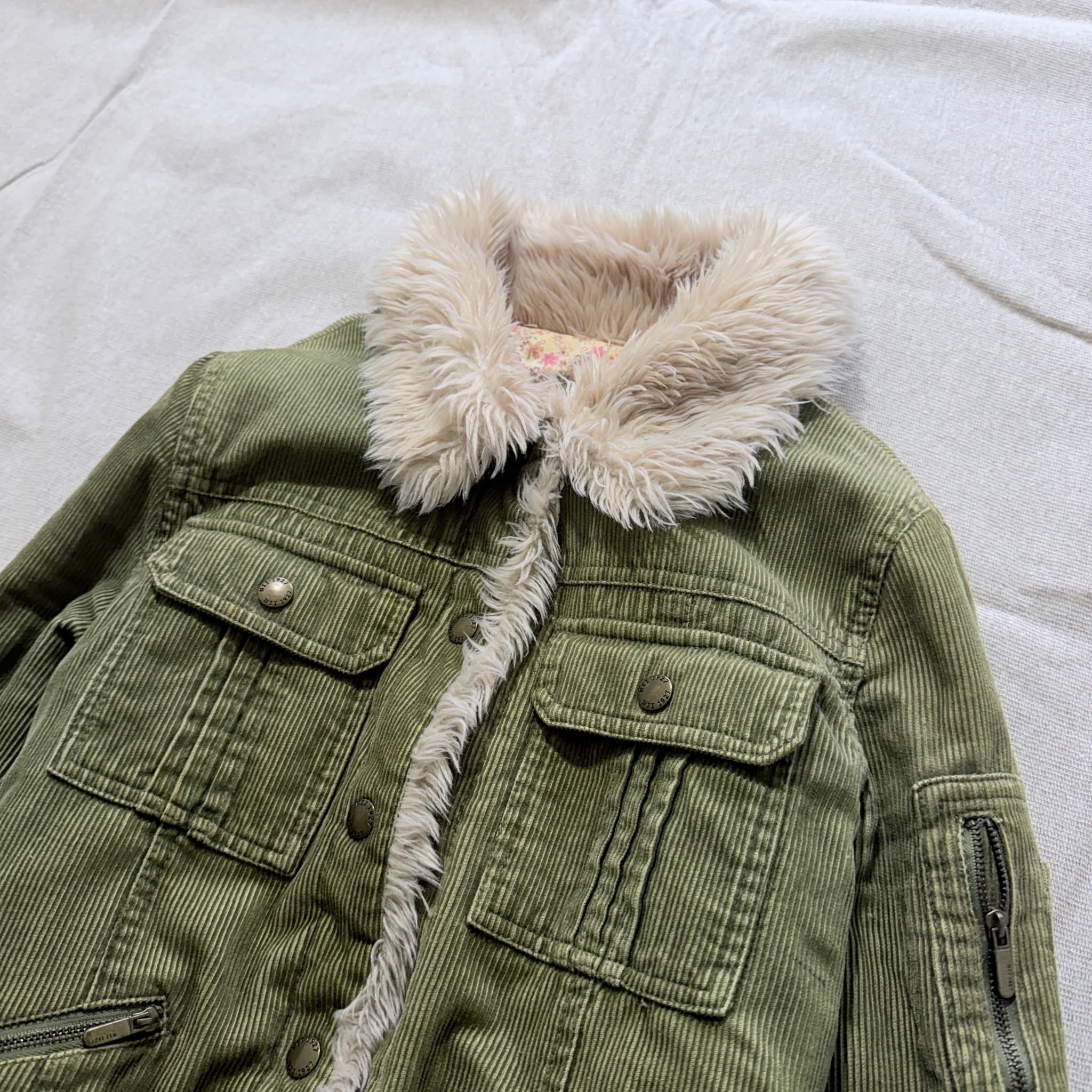 NII Olive Green Corduroy Faux Fur Lined Jacket Baggy Vintage 2000s Release — photo 2 of 5