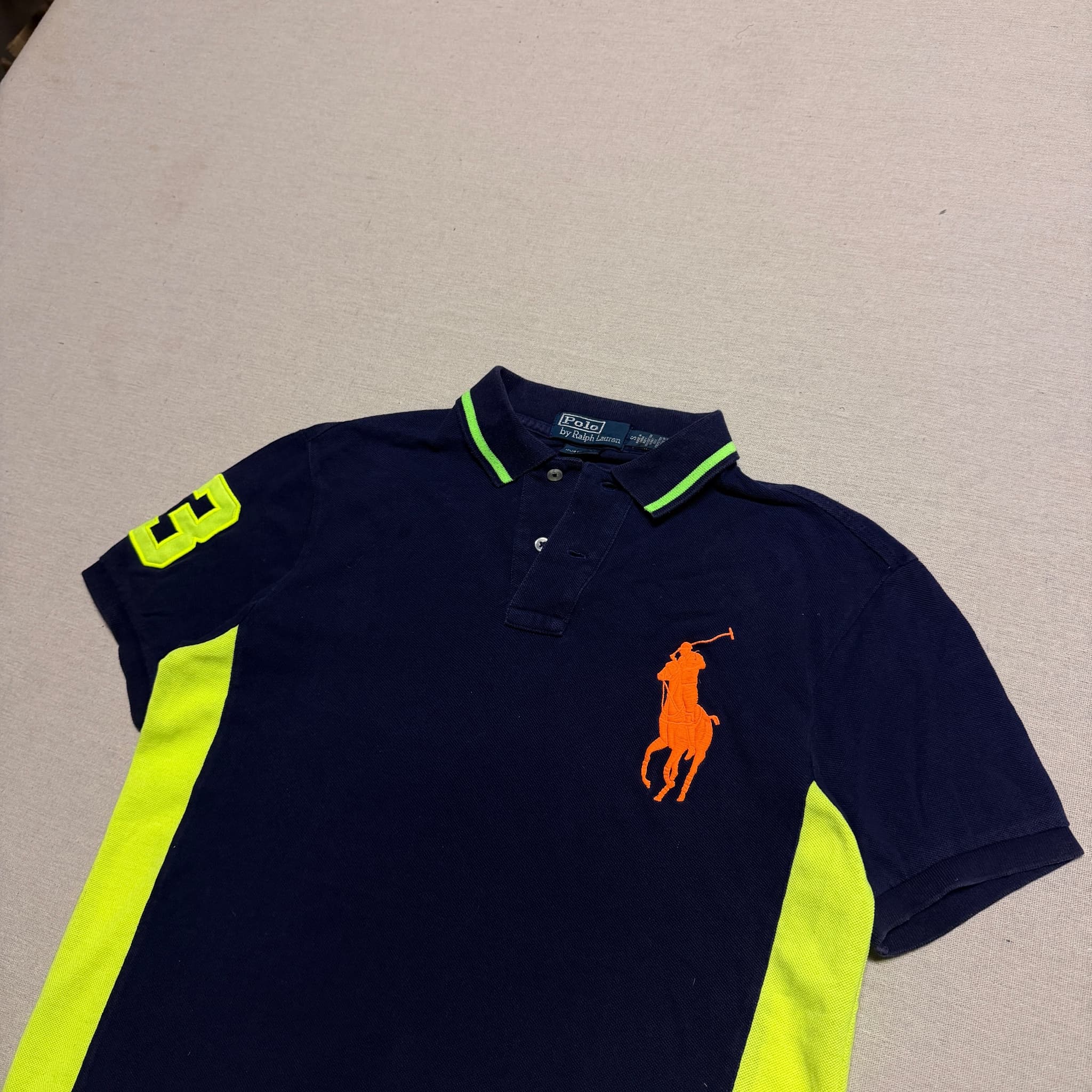 Polo Ralph Lauren Big Pony Mesh Polo Shirt Navy Neon Yellow Size S — photo 2 of 7