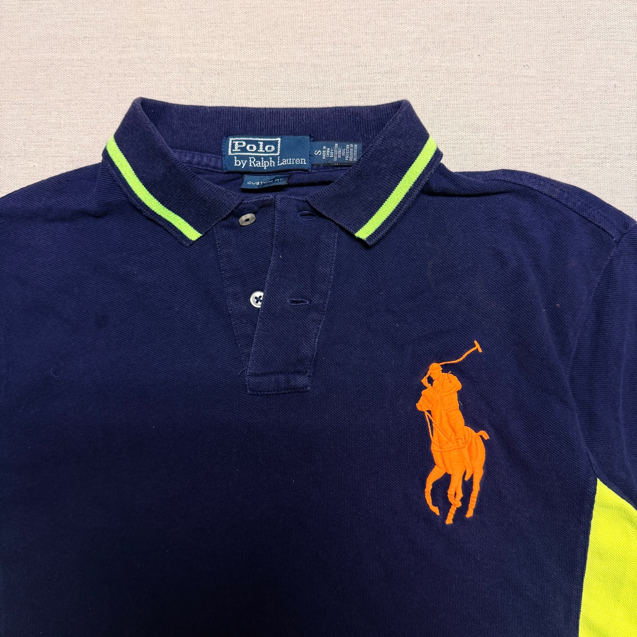 Polo Ralph Lauren Big Pony Mesh Polo Shirt Navy Neon Yellow Size S — photo 3 of 7