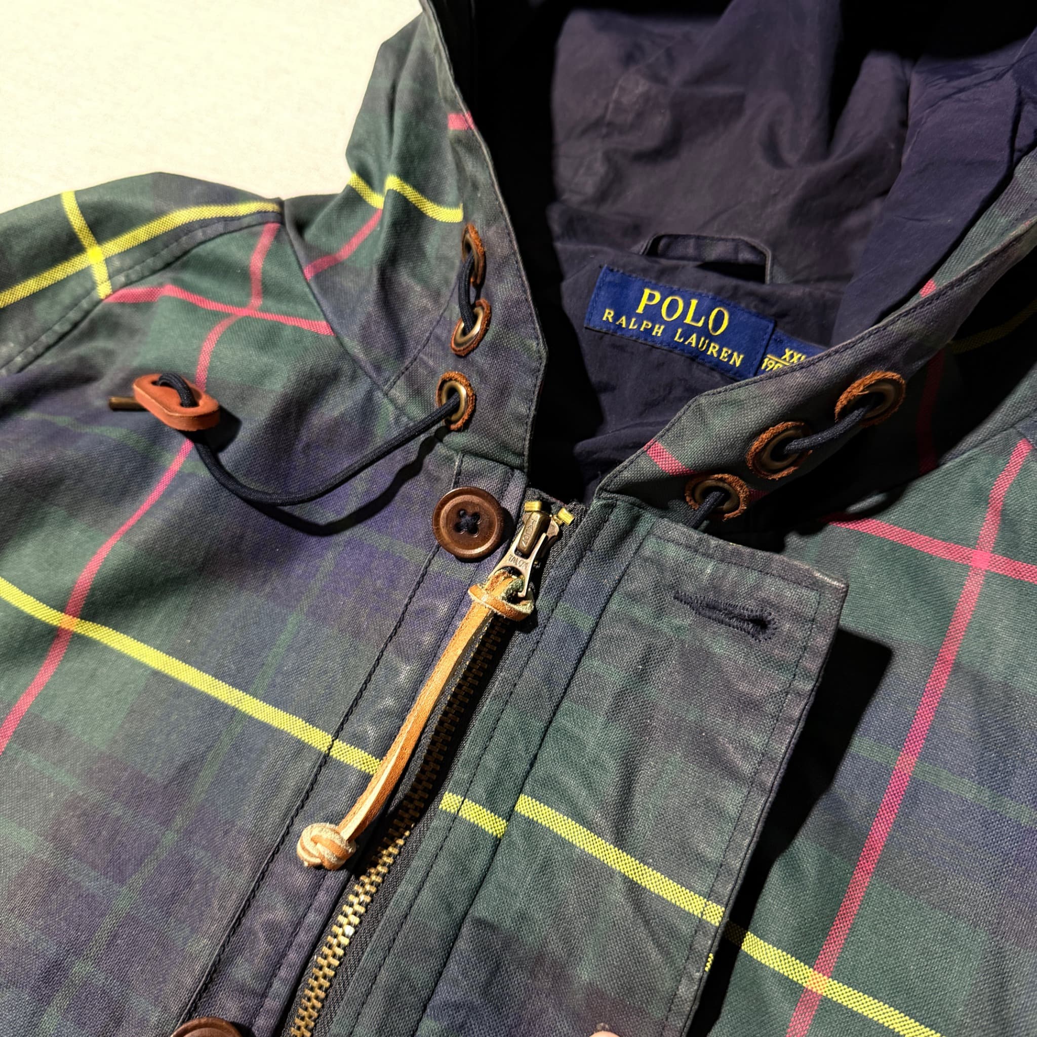 Polo Ralph Lauren Plaid Waxed Cotton Hooded Jacket Green XXL — photo 7 of 14