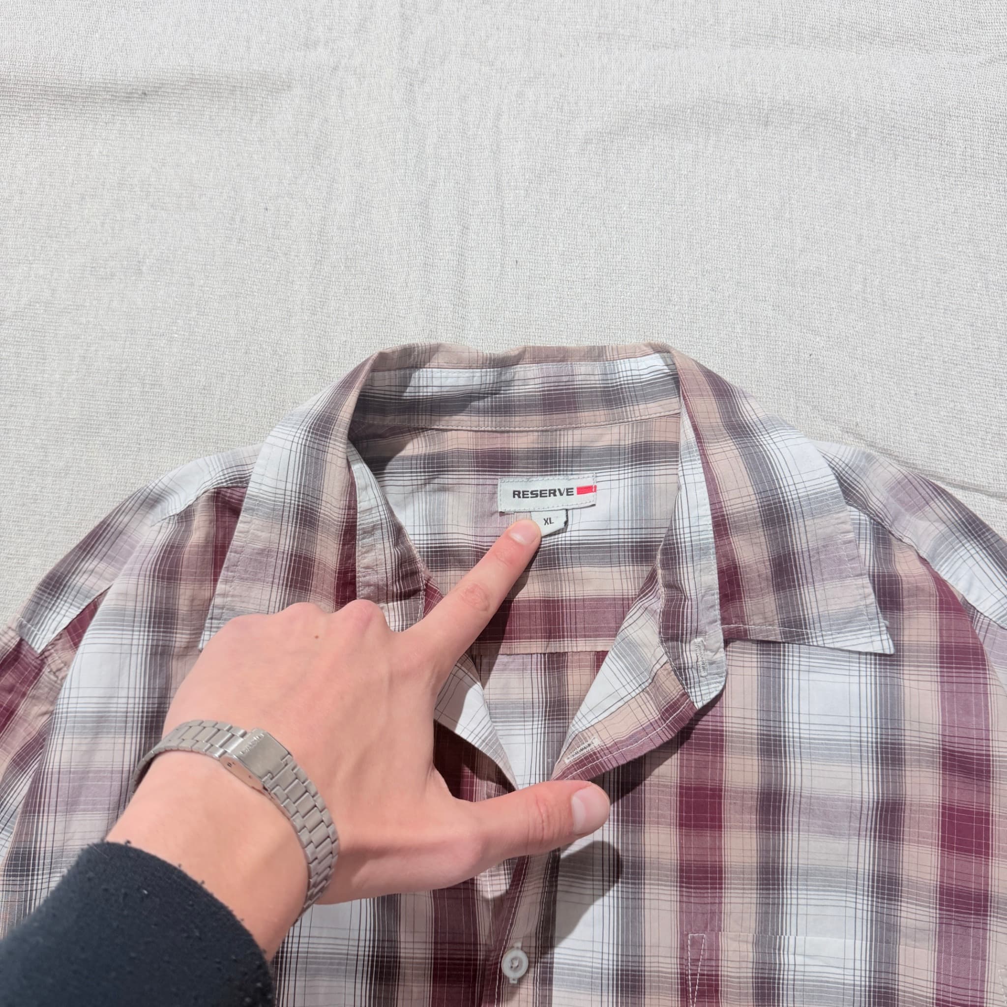 Reserve Men's Long Sleeve Plaid Button-Down Shirt Maroon White XL — photo 3 of 6
