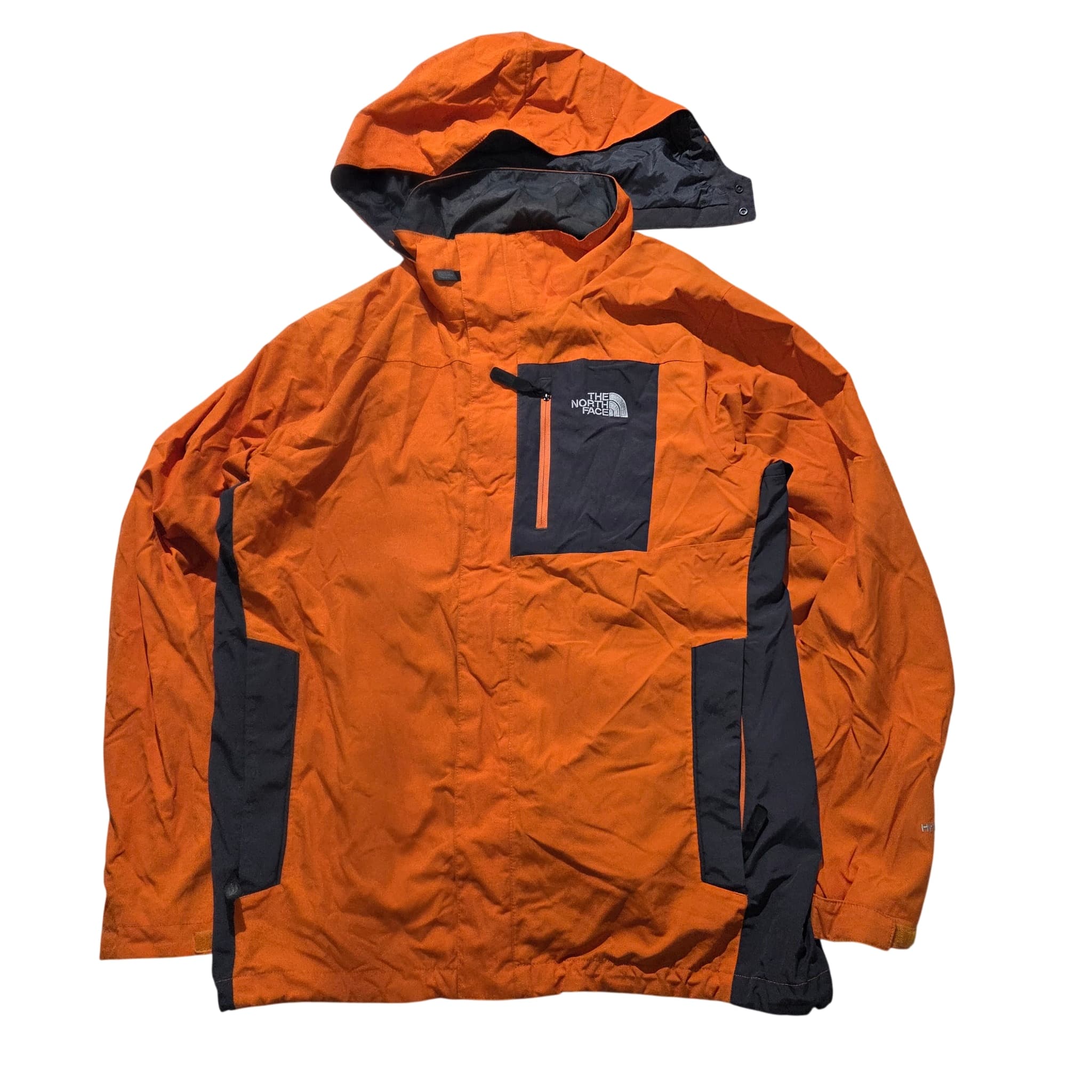 The North Face HyVent Orange And Grey Hooded Rain Jacket Men's Medium — photo 1 of 7