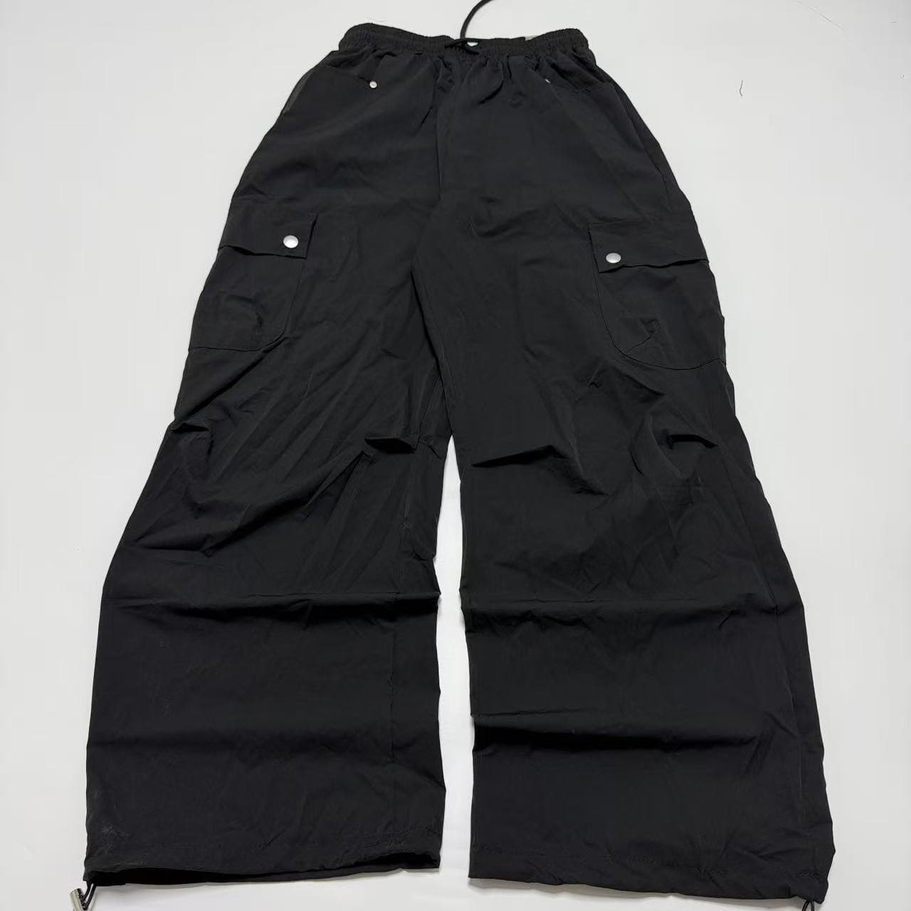Unbranded Black Nylon Wide-Leg Cargo Pants — photo 1 of 5