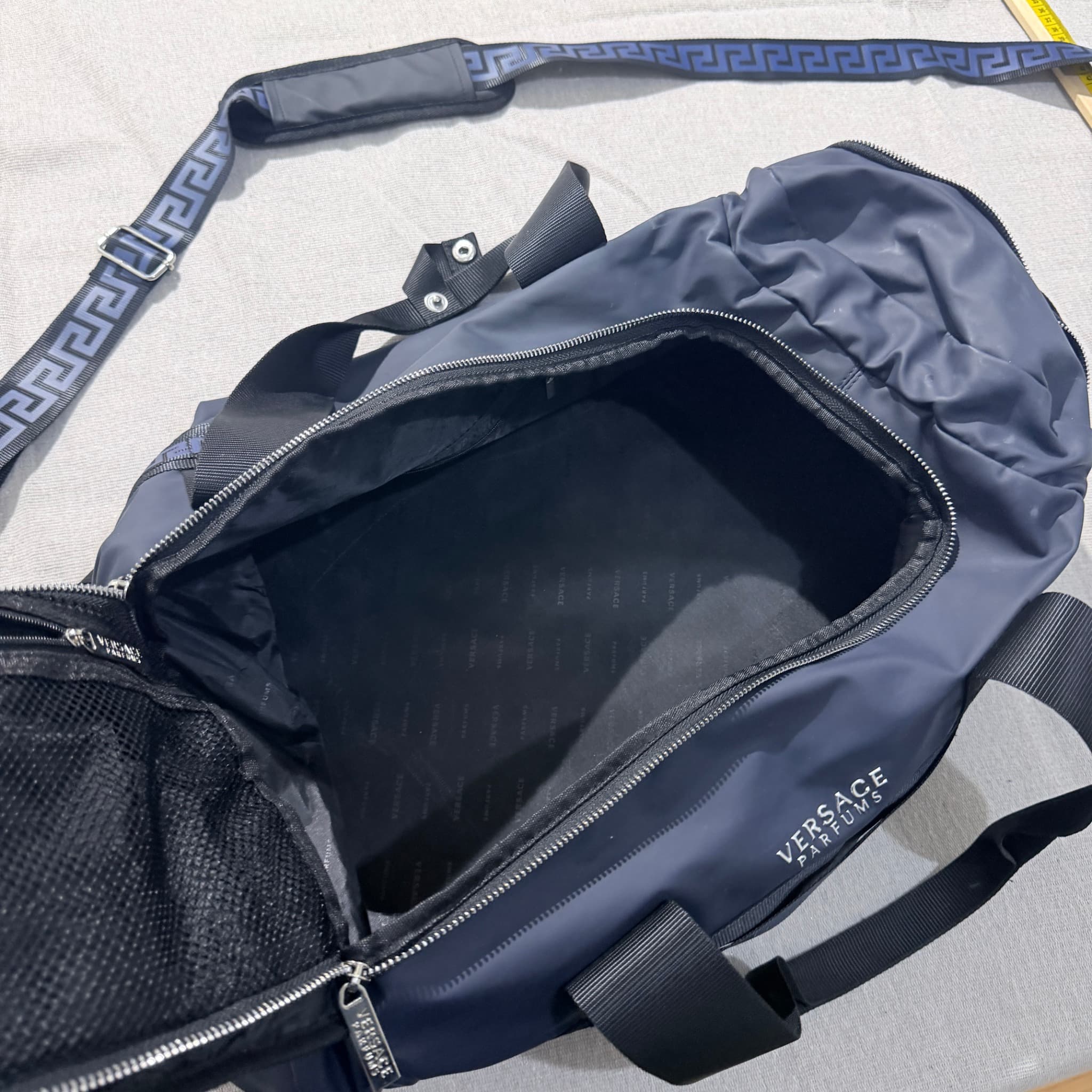 Versace Parfums Blue Greca Pattern Duffle Bag Weekender — photo 3 of 6
