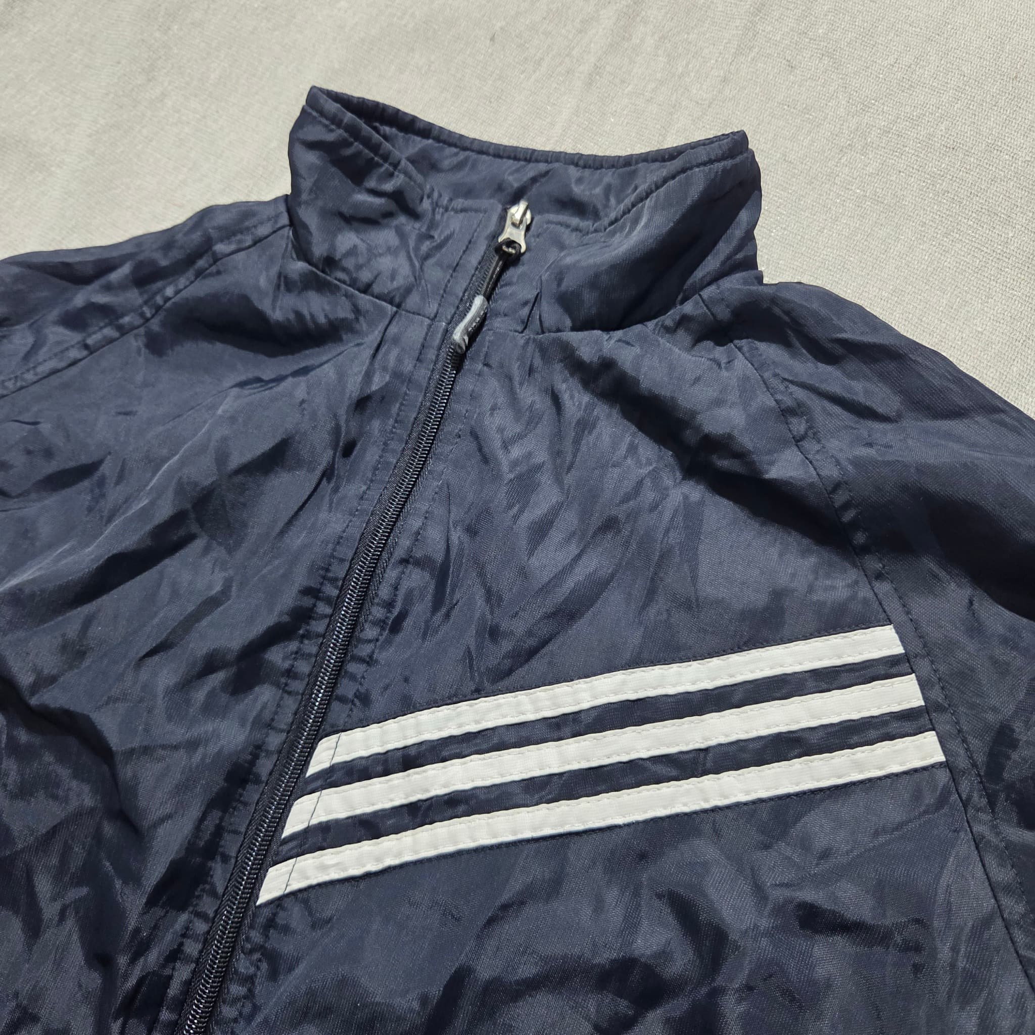 Vintage Adidas Navy Blue Track Jacket Three Stripe Detail — photo 2 of 4