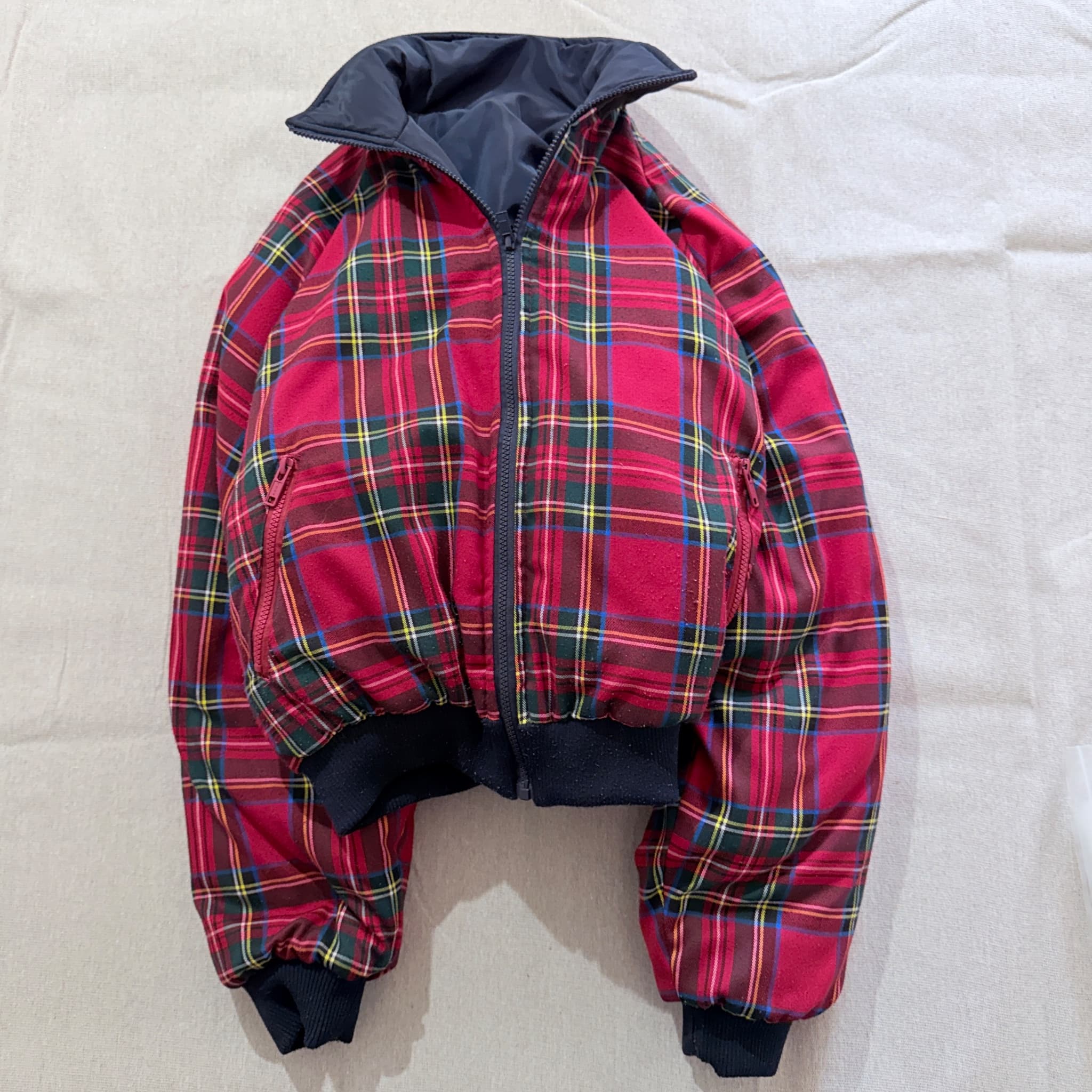 Vintage Navy Blue Bomber Jacket With Plaid Lining And Corduroy Collar — photo 6 of 16