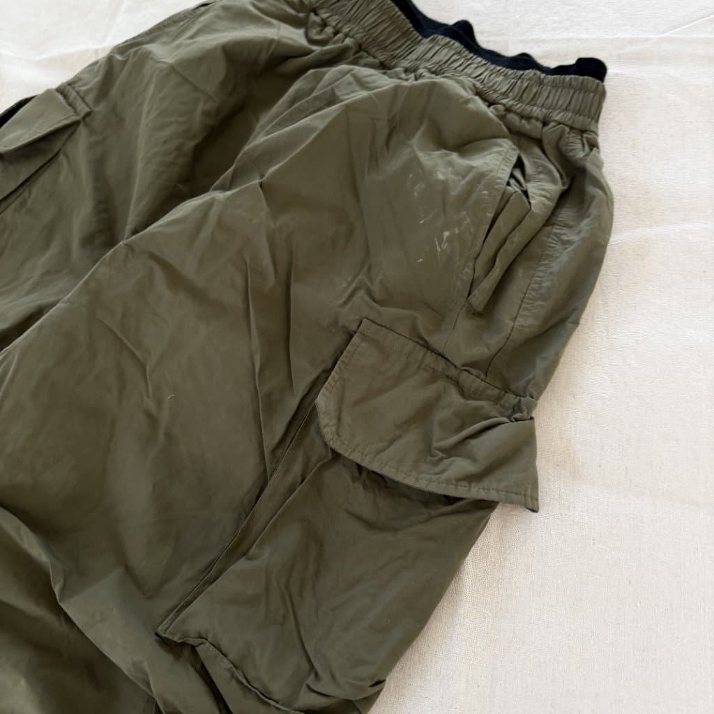 Vintage Olive Green Parachute Cargo Pants With Drawstring Hem — photo 3 of 10